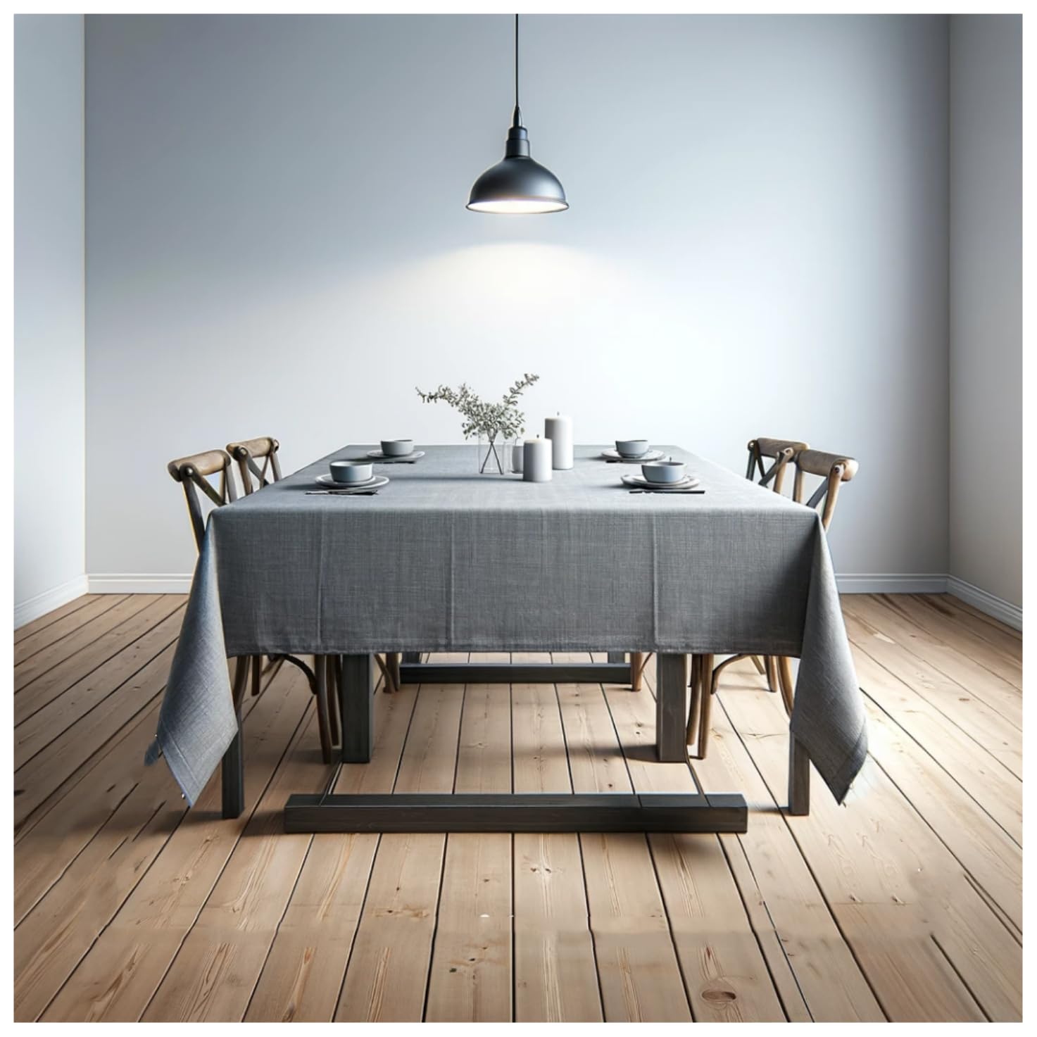 Textured Large Linen Tablecloth - Grey 157.5 x 61 Inch-image-6162d882-10b0-4dda-9aff-f8221e48d83f-119102