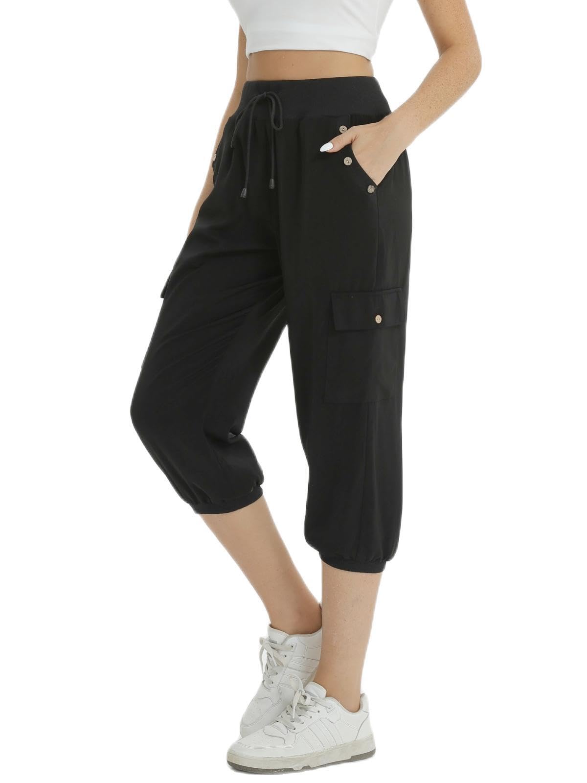 Women's Cropped Cargo Trousers - Black 10-12-image-fae982ad-1eaf-4b88-b342-62a31edcce36-80462