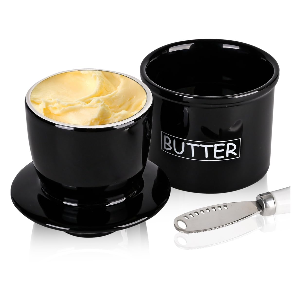 French Butter Crock Dish with Knife - Keeps Butter Soft & Fresh, Dishwasher Safe, Ideal Gift