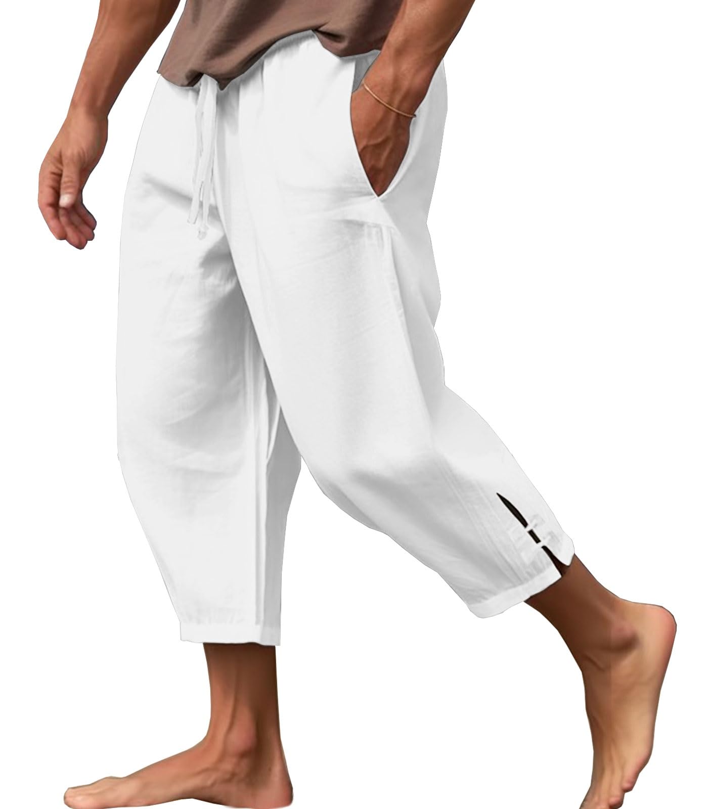 Men's Cotton Linen 3/4 Trousers - White L-image-e536416f-1c70-4c57-9eb5-2c7beea636ff-88968
