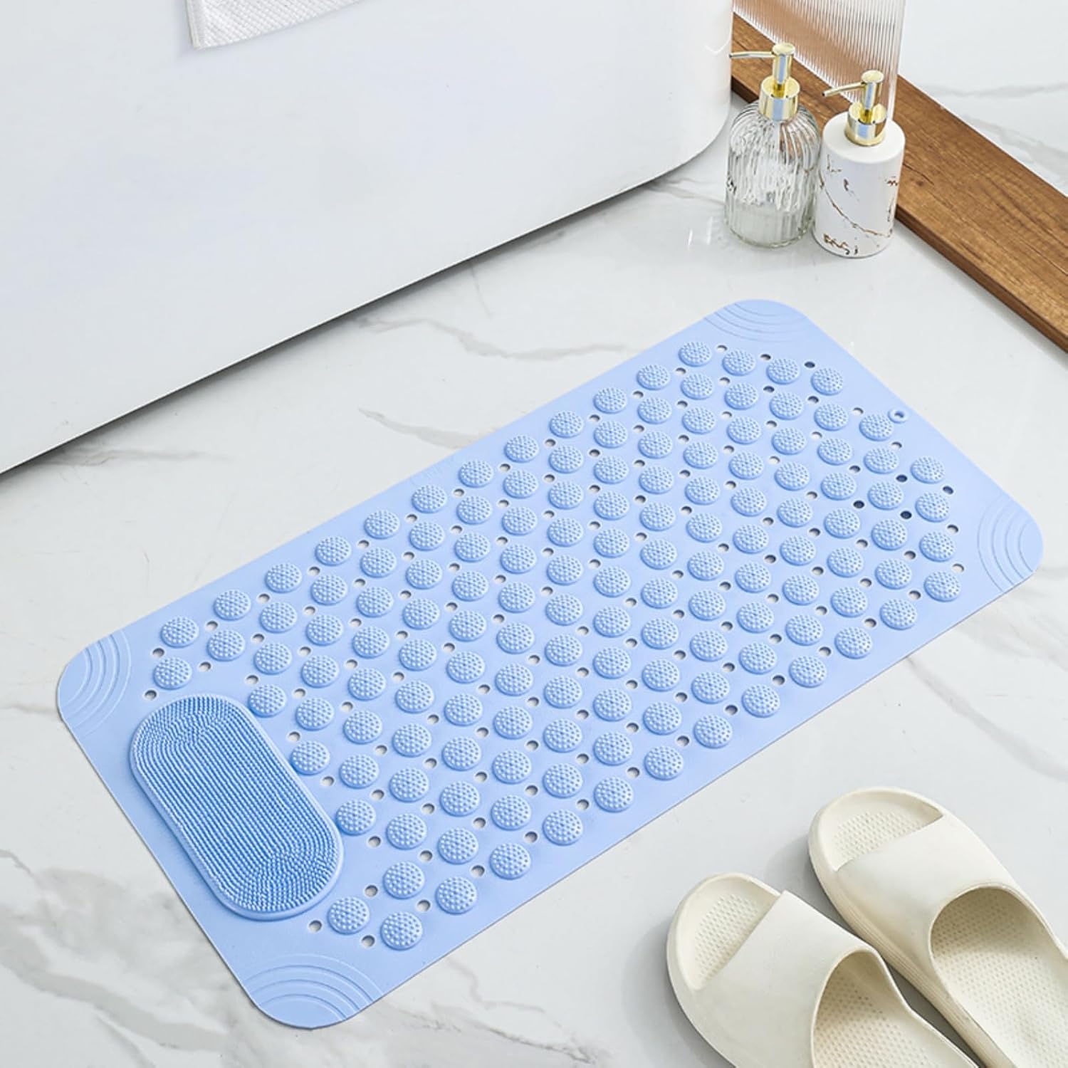 Blue Non-Slip Bath Mat 38x69cm with Suction Cups & Drain Holes-image-4683d7d1-d330-401b-8b67-c5ceab4f0061-55687