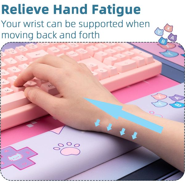 GeekShare Paarse Bunny polssteun muismat set - antislip rubberen basis en lichtgewicht traagschuim polssteun voor toetsenbord en muis, perfect voor gaming het thuiskantoor werk