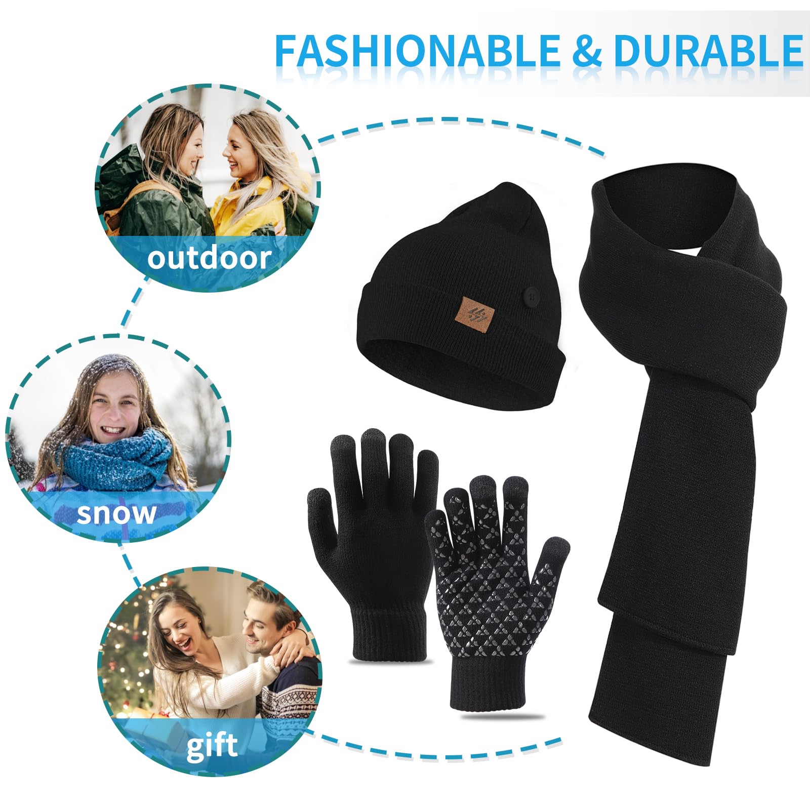 COCASES 2 Pack Winter Beanie Hats With Mask Buttons - Warm Knit Set With Scarf & Gloves - View #10