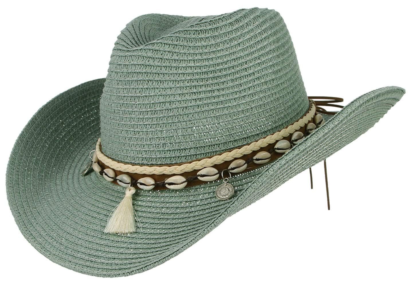 Women's Straw Cowboy Hat with Shell Band - Green 7 1/8-image-4a185163-4f43-4d12-ba43-de9f90de930d-94148