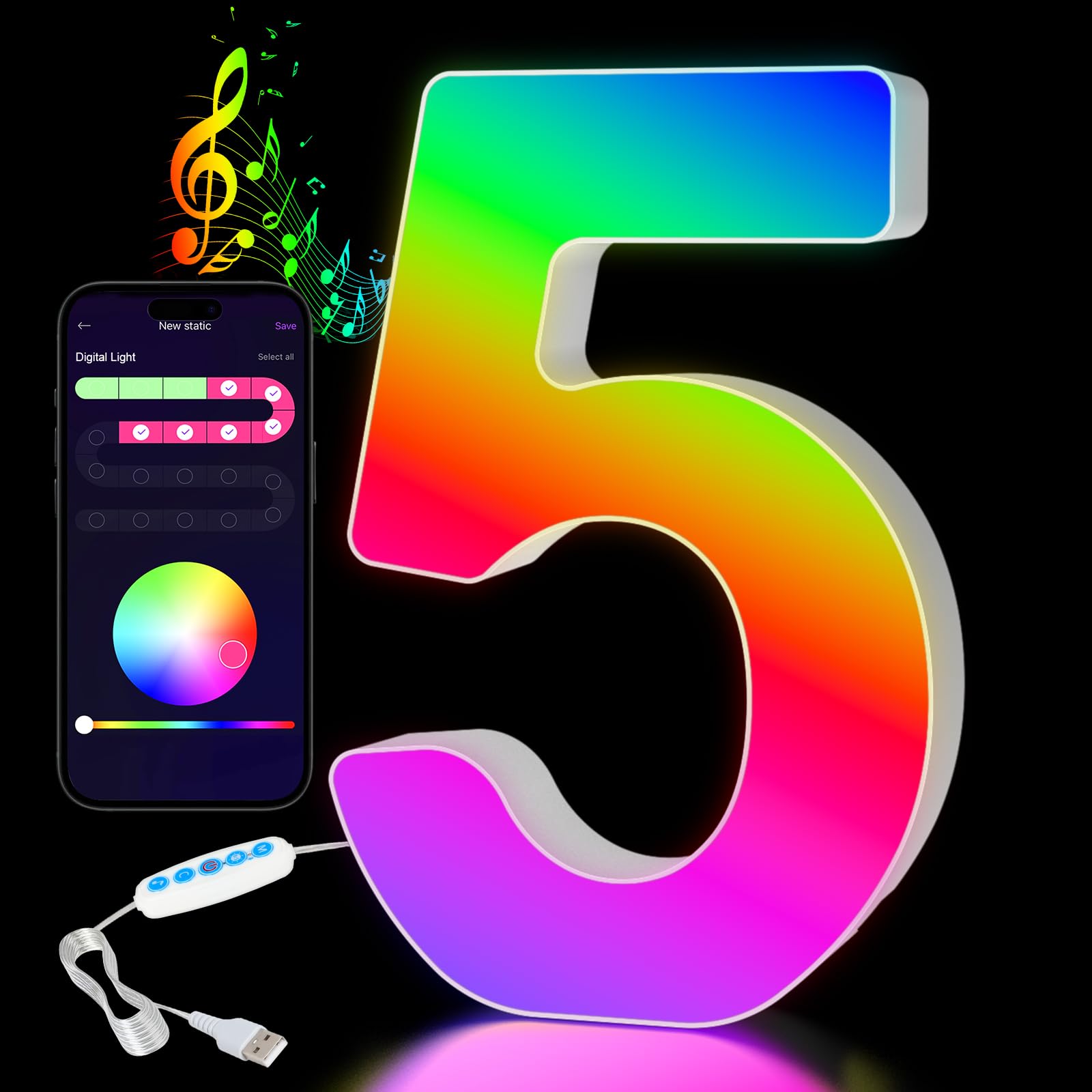APP Controlled LED Number Light 5 - Colour Changing Numeric Sign for Parties, Weddings, Christmas, Night Décor-image-cfff3db1-d239-4881-bd2a-2c461ab4b97a-68797