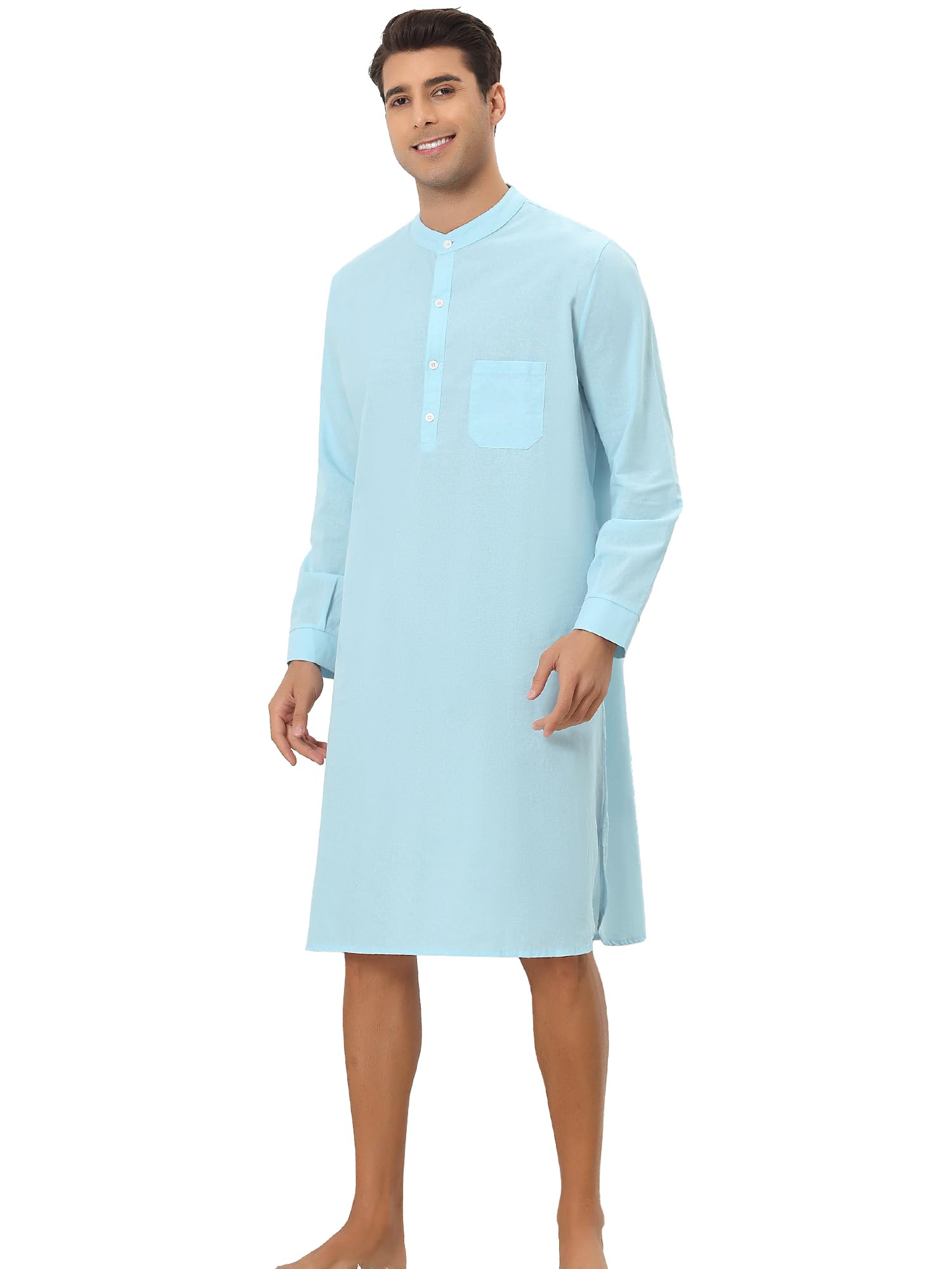Men's Cotton Henley Nightshirt - Blue XL-image-a15a66a5-bd41-4240-88a7-a0c0ee4892f7-112899