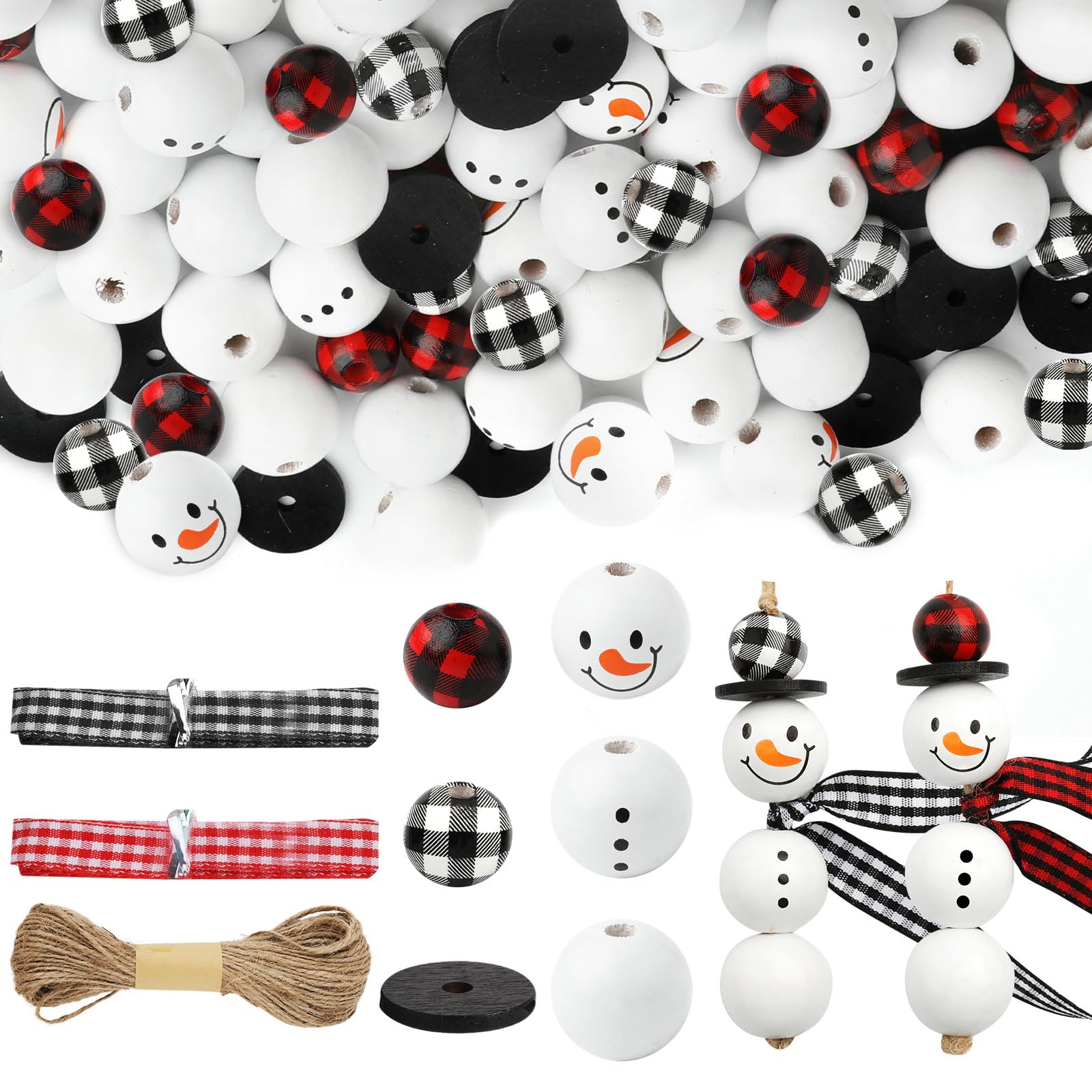 Christmas Wooden Buffalo Plaid Beads with DIY 180pcs Twine (Red Black-image-cf51b23a-08c6-40a4-a4d7-392c082d1ef2-59235