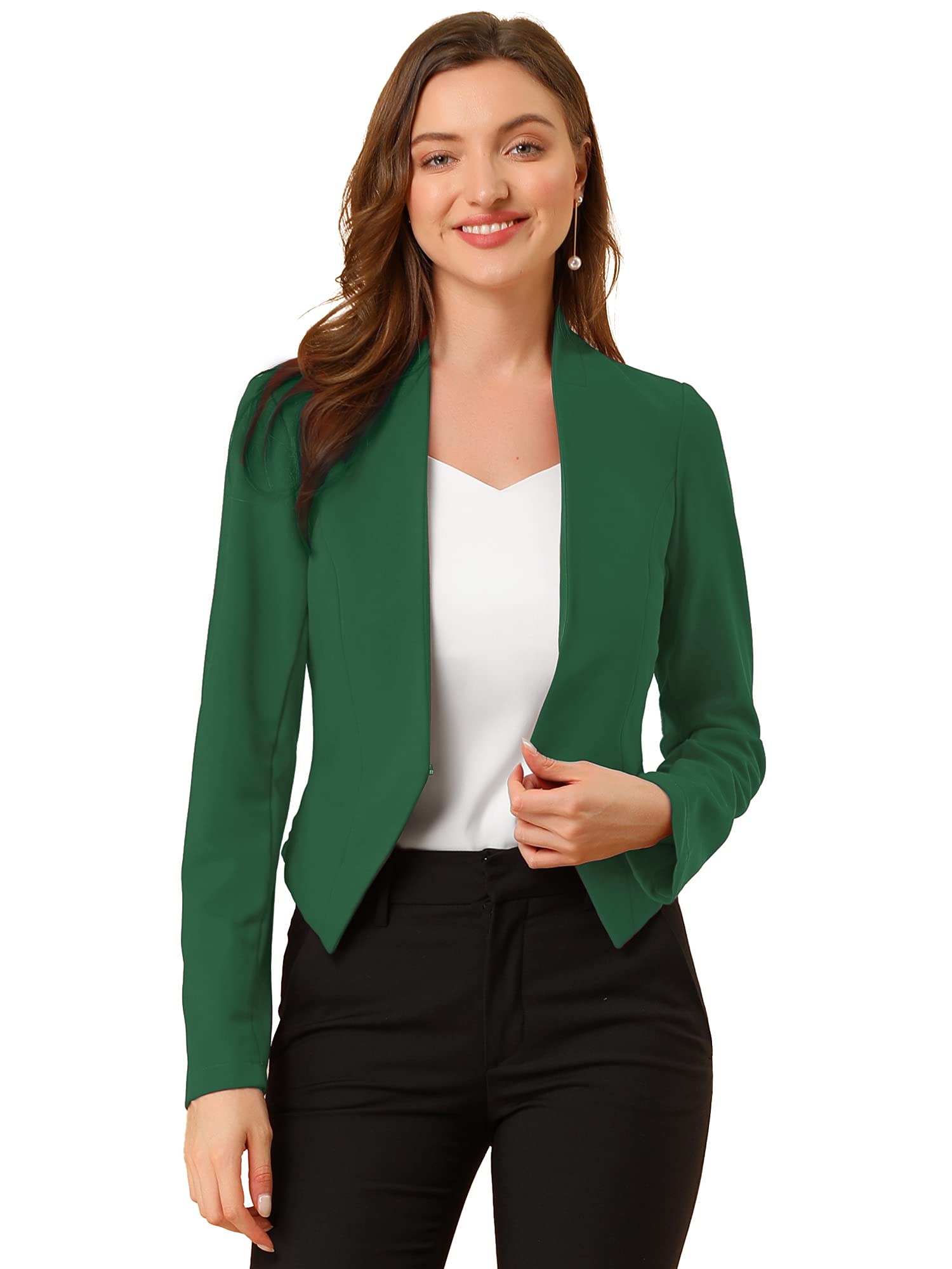 Collarless Cropped Blazer - Dark Green M-12-image-699facde-e786-4a9f-9516-ecc970845fa2-87737
