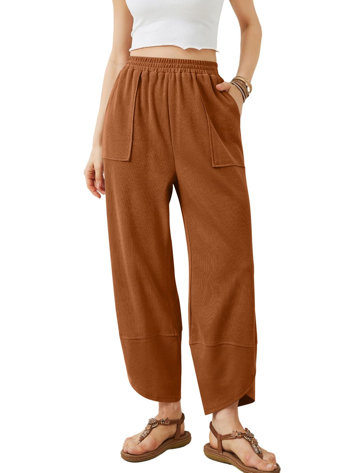Women's Wide Leg Cropped Trousers - Caramel XXL-image-9e4358f5-73dc-4cb2-b468-2b7e29ea888b-95647