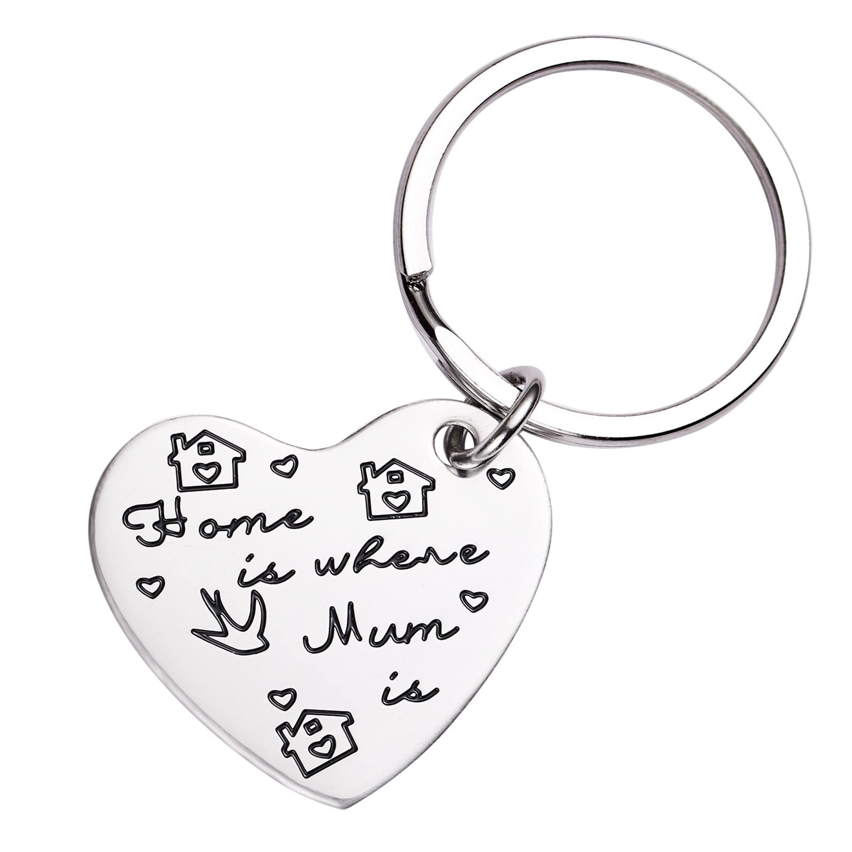 Heart Keyring ‘Home is Where Mum Is’ – Silver Style
