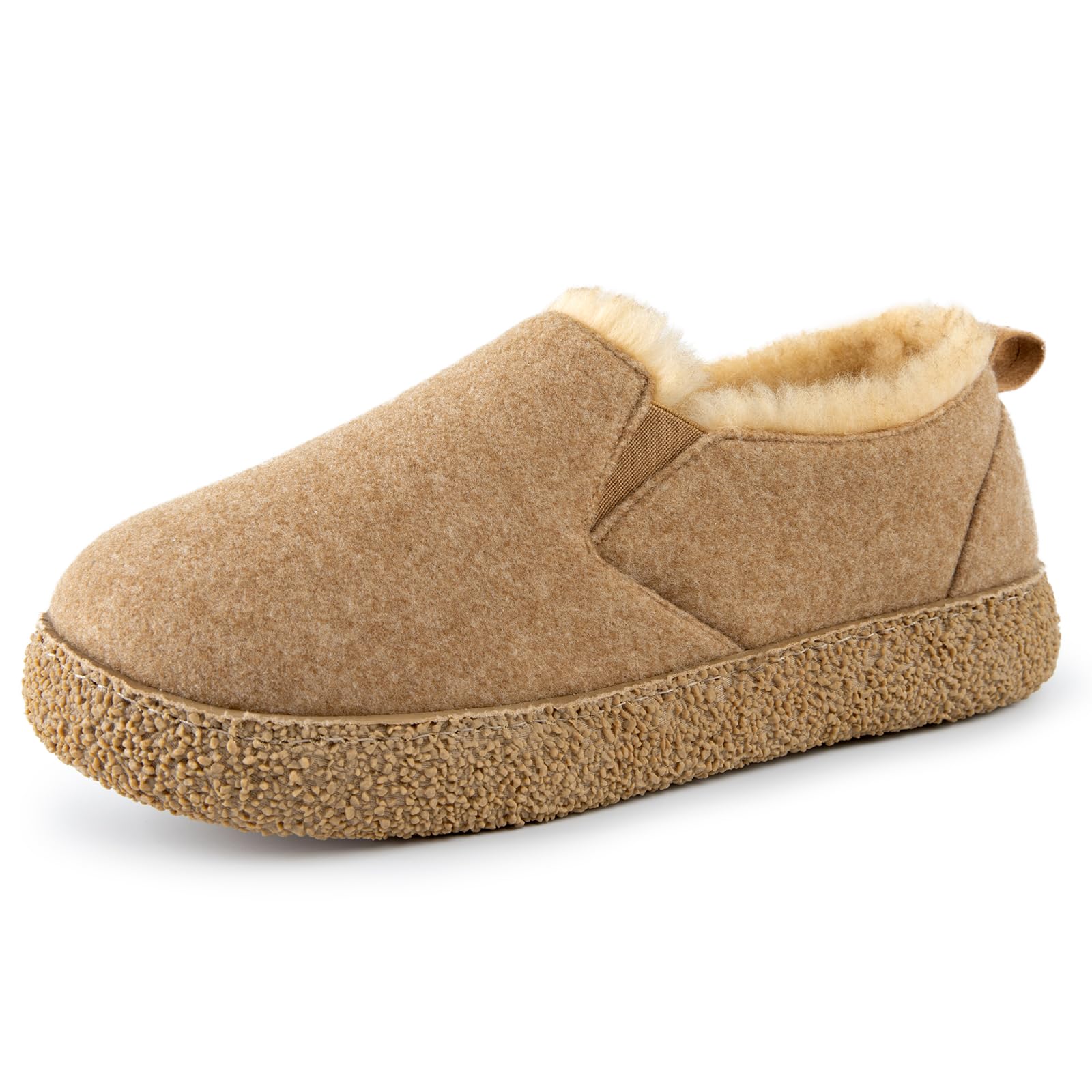 MERRIMAC Women's Tan Faux Felt Slippers with Memory Foam, 5-6 UK - Warm, Comfy, Non-slip Design-image-589d86ed-3986-443a-806f-336a5d9f629c-53842