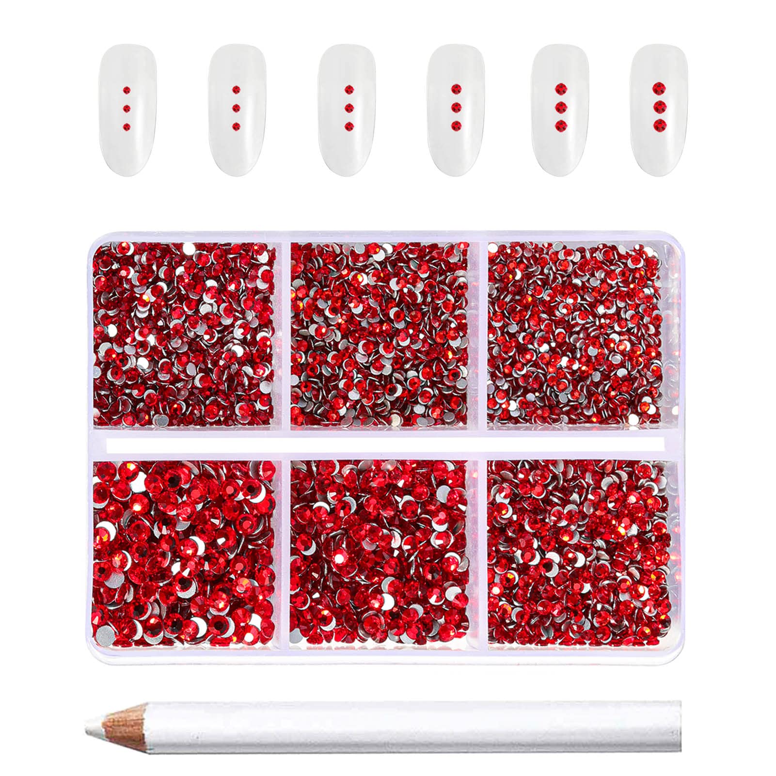 7200 Pcs Light Red Flatback Rhinestones for Nails & Crafts, 6 Sizes with Wax Pencil Kit-image-c6db723b-fb42-4212-bebe-e9e30e913eab-66666
