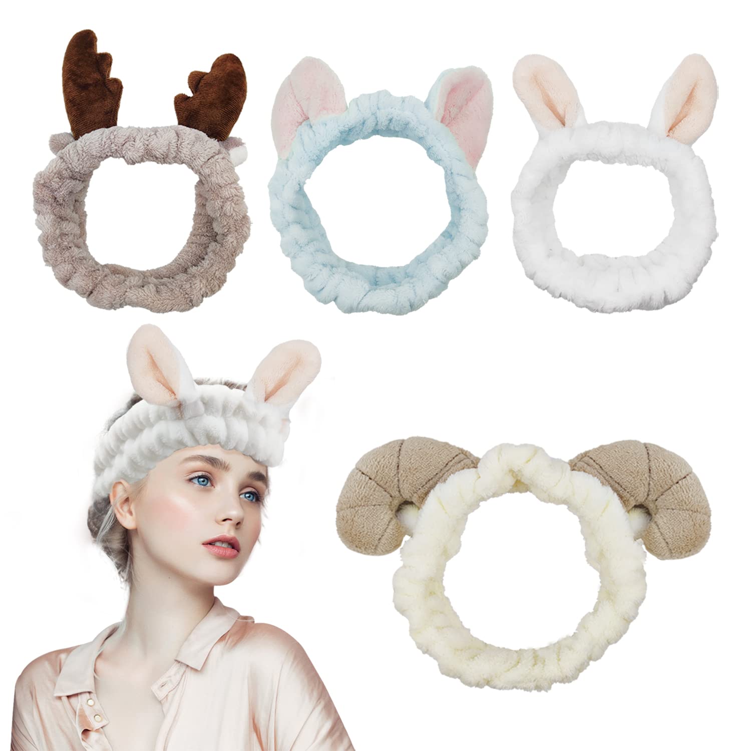 4 Pcs Spa Headbands Coral Fleece - Cute Animal Style, Elastic for Skincare, Makeup, Sports & Shower-image-bb3021e8-b82b-4db8-b490-6c655f18dd12-65635