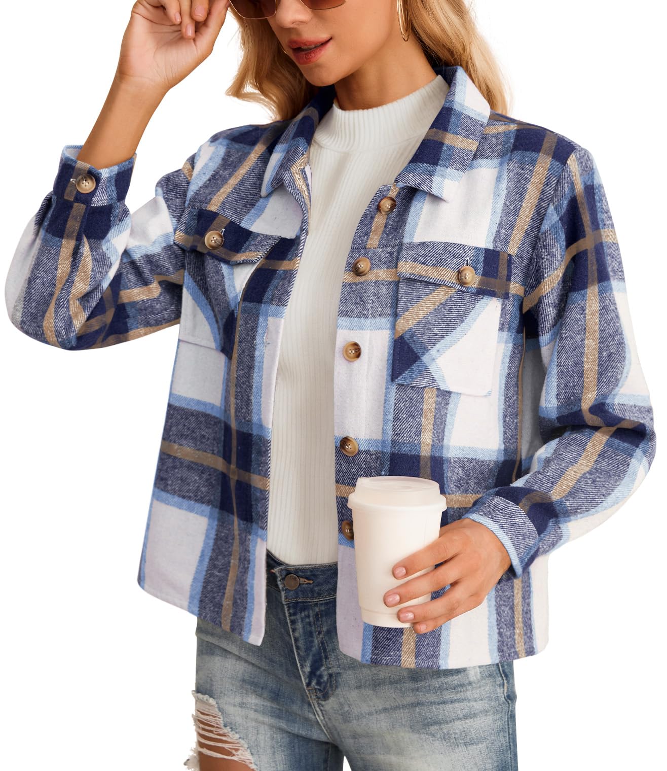 Women's Flannel Plaid Shirt Jacket - Pink Brown Grid XL-image-d73df32c-a95d-4b69-9125-d06d7fd3558b-81763
