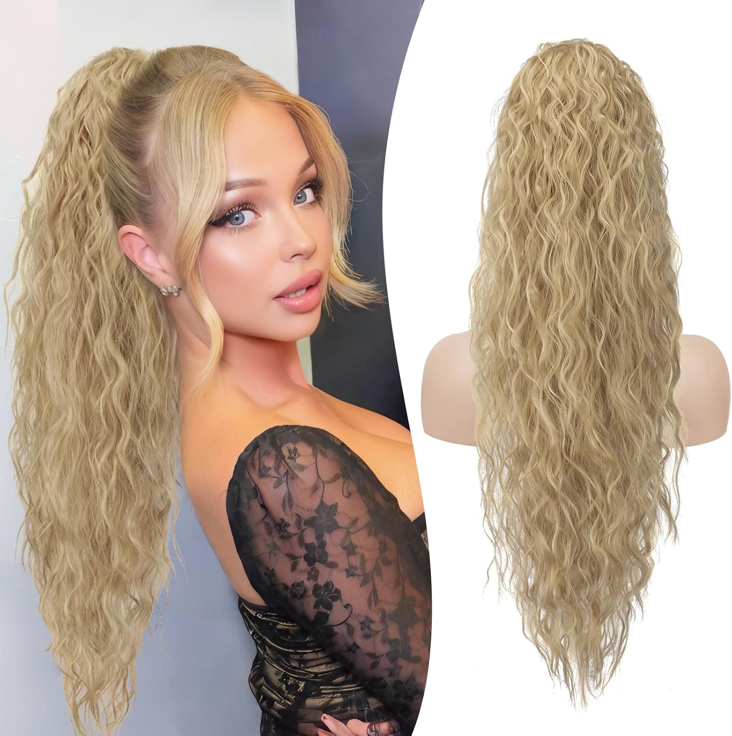 Drawstring Curly Ponytail Extension - Ash Blonde 26 Inch-image-f4a700c5-3eed-4fe8-8af3-c1145df9a575-109322