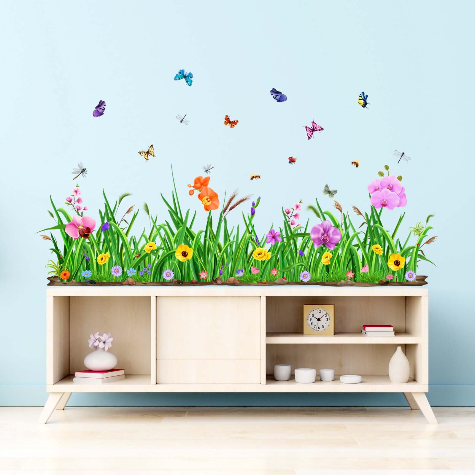 Amimagen Watercolor Flowers Wall Stickers - Dragonflies Butterfly