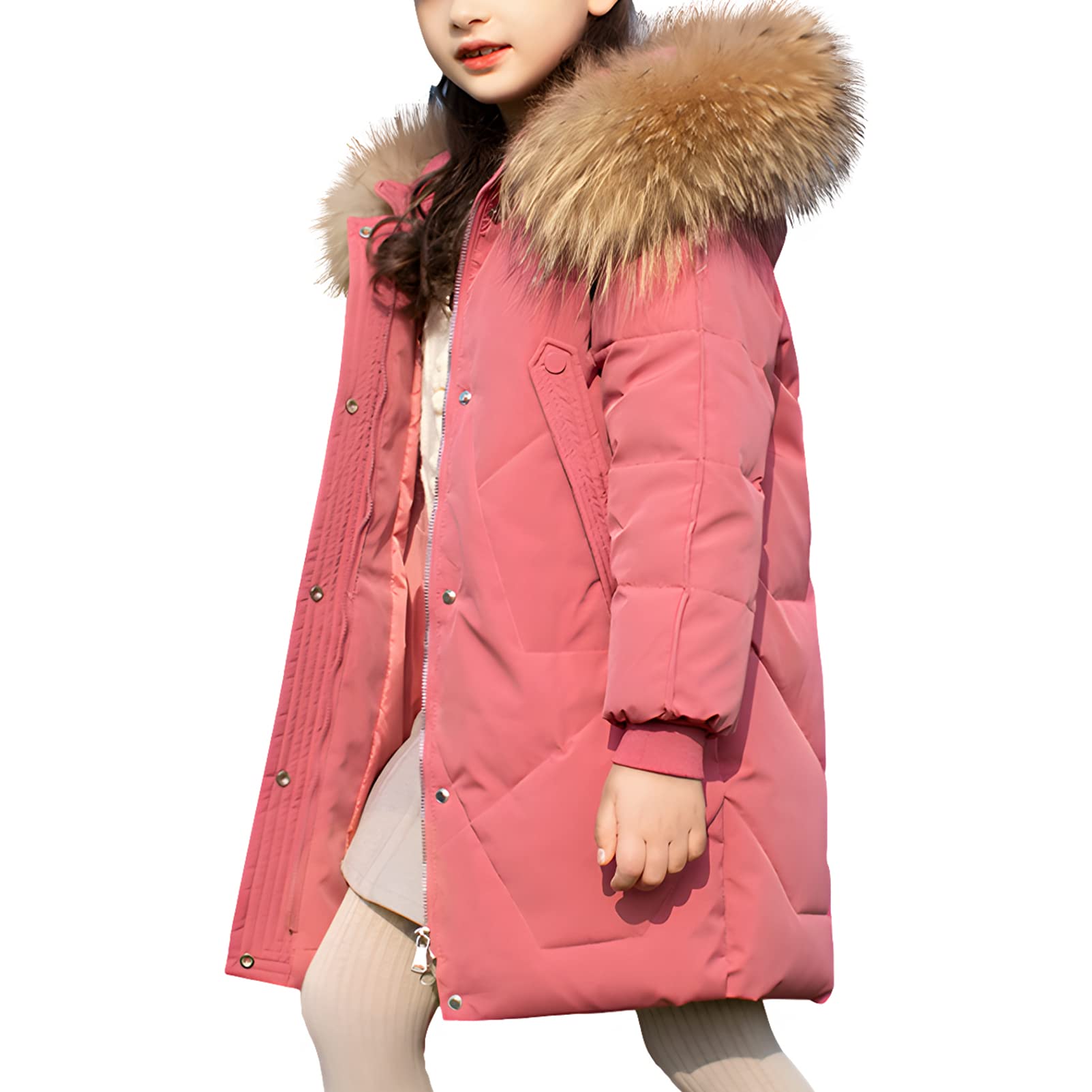 Girls Long Puffer Coat with Fur Hood - Pink 12-13 Years-image-da05d8c4-3c44-49c9-8f4f-0fc15ea0347a-109643