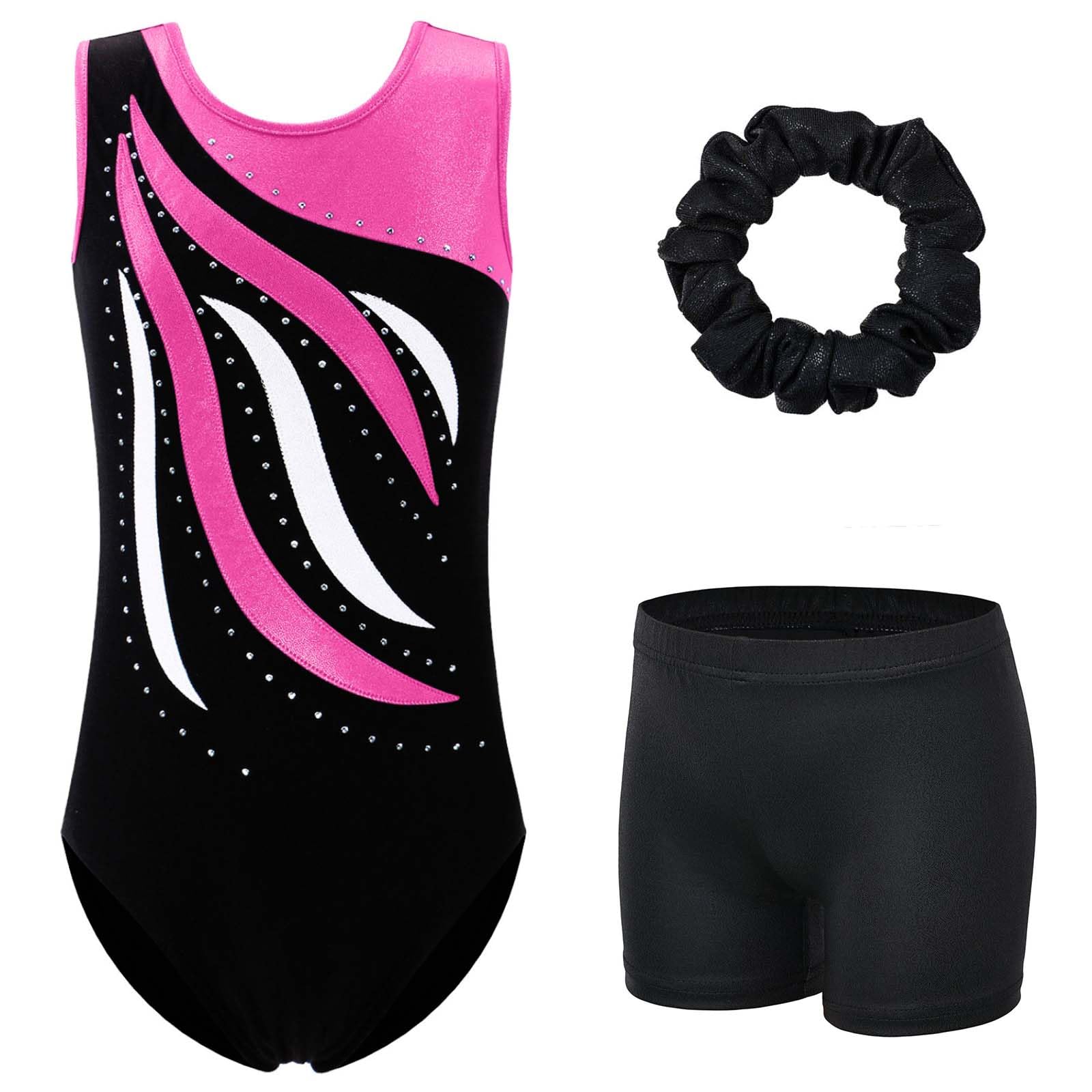 Girls Sparkle Gymnastics Leotard - Black Hot Pink 12A-image-c74e7870-0fe3-4d44-85e6-83268bc7a15d-87190