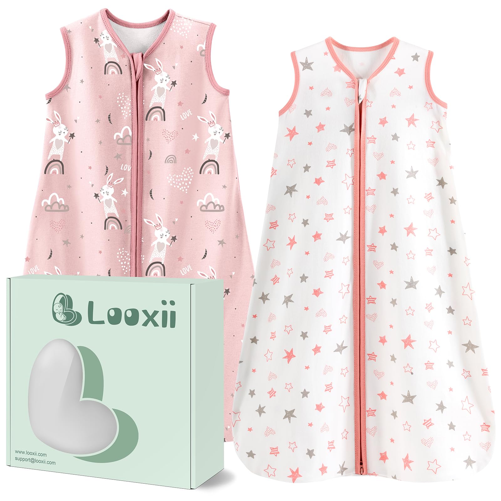 Baby Sleeping Bag 0.5 Tog Cotton 2 Pack - Pink & Star 18-24M