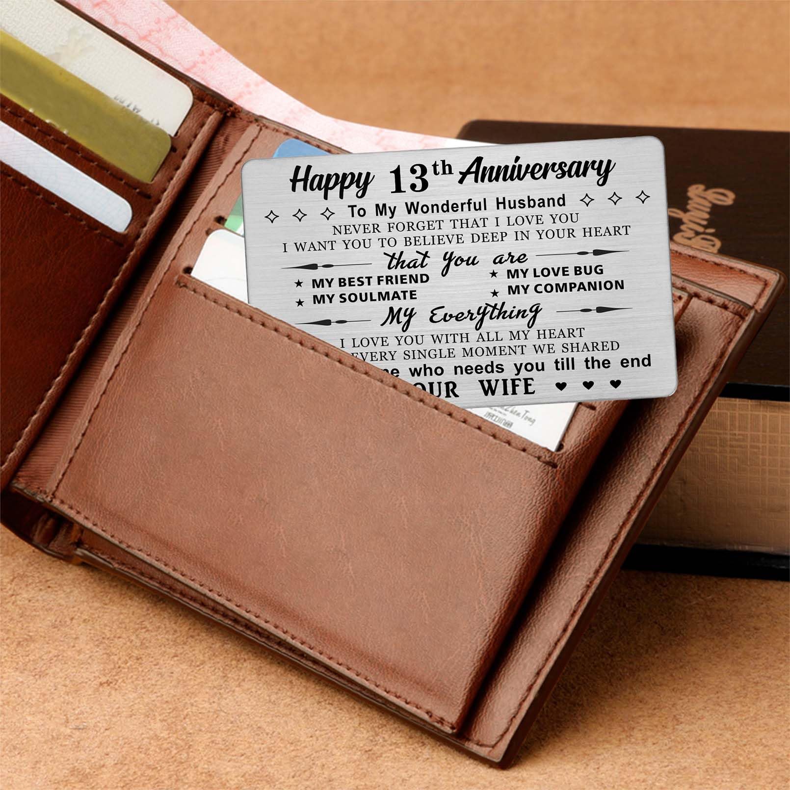 Husband Wallet Card From Wife - Engraved Love Note, Birthday/Anniversary Gift With Envelope