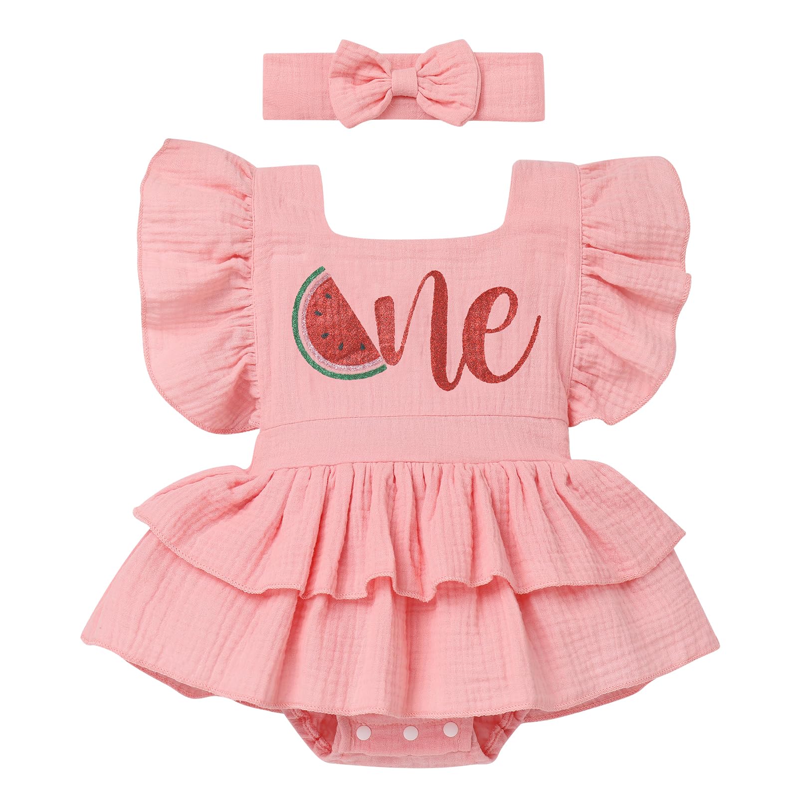Baby Girls 1st Birthday Watermelon Smash Outfit, Ruffle Bubble Romper with Headband, 12-18 Months-image-56986281-b2a5-4d33-b578-3fdf690b5a3d-68698