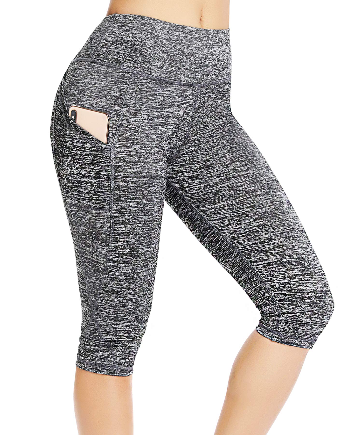 CFR Women's High Waisted Gym Leggings with Pockets - Tummy Control, 3/4 Length, Light Grey, Size S-image-c9df0e7f-2c03-40ff-8110-c6894bc5b5f9-65442