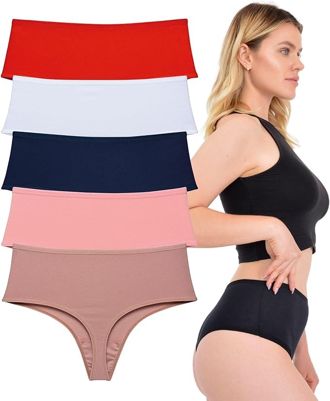 Women's High Waist Cotton Thong Knickers LadyMelex 5, White, Red,-image-db9d12e1-ac28-48ac-84bc-ca78c4e2d6a6-64563