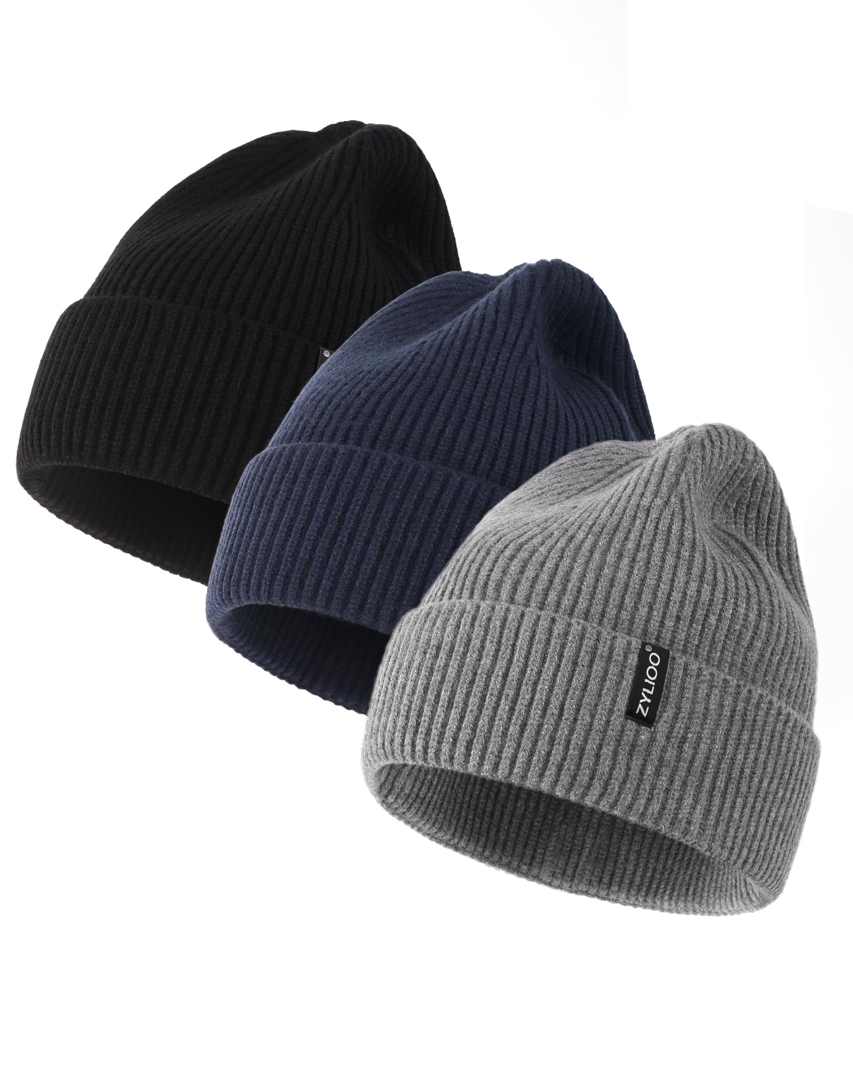 Men's Knitted Beanie Caps 3 Pack - Black/Grey/Navy M-XL-image-82a1d233-8150-4000-afa7-41d4969eabaf-114680