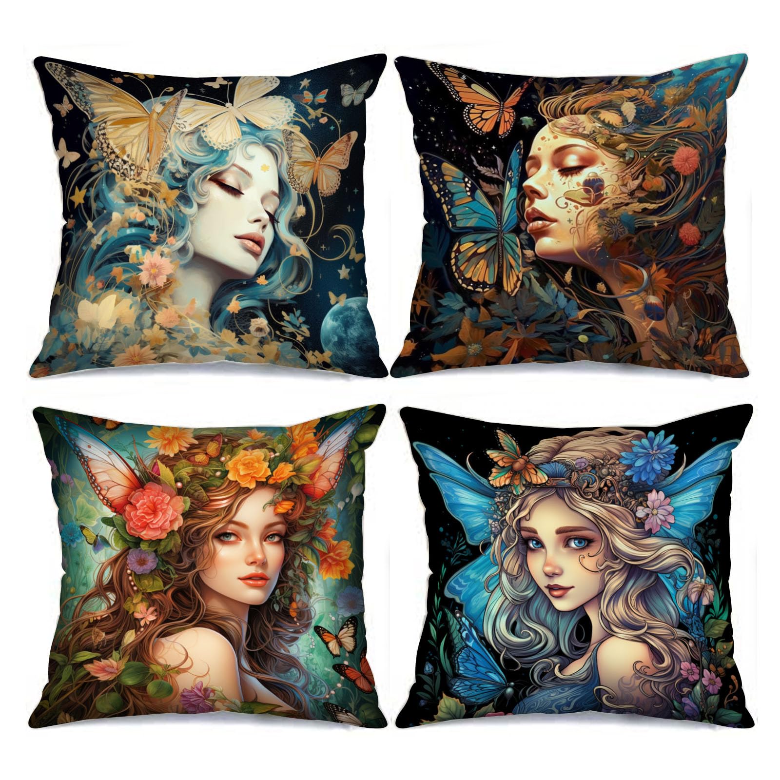 Elegant Butterfly Throw Pillow Covers 45x45cm - Abstract Fantasy Girl Design for Home Decor