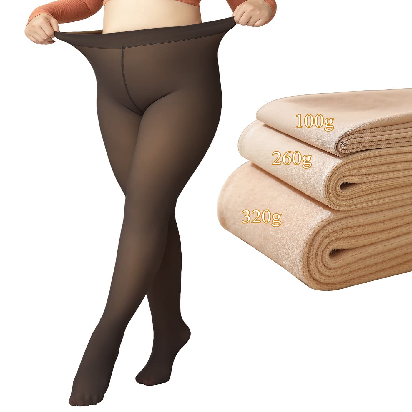 FUNUPUP Women Fleece Lined Tights Plus Size Thermal 160g Black