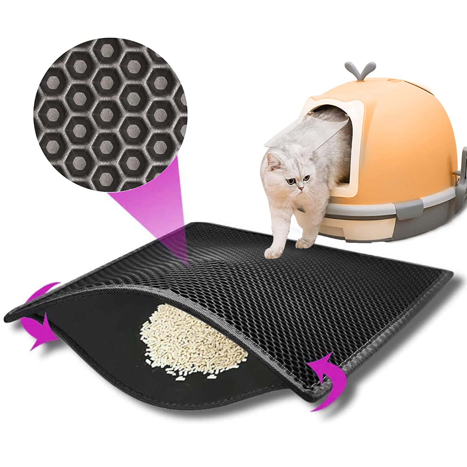 Loriketty Double Layer Honeycomb Cat Litter Mat, 38x61 cm, Black - Waterproof & Washable-image-a02bc846-6ef1-4aa4-b898-be27bca7800e-57178