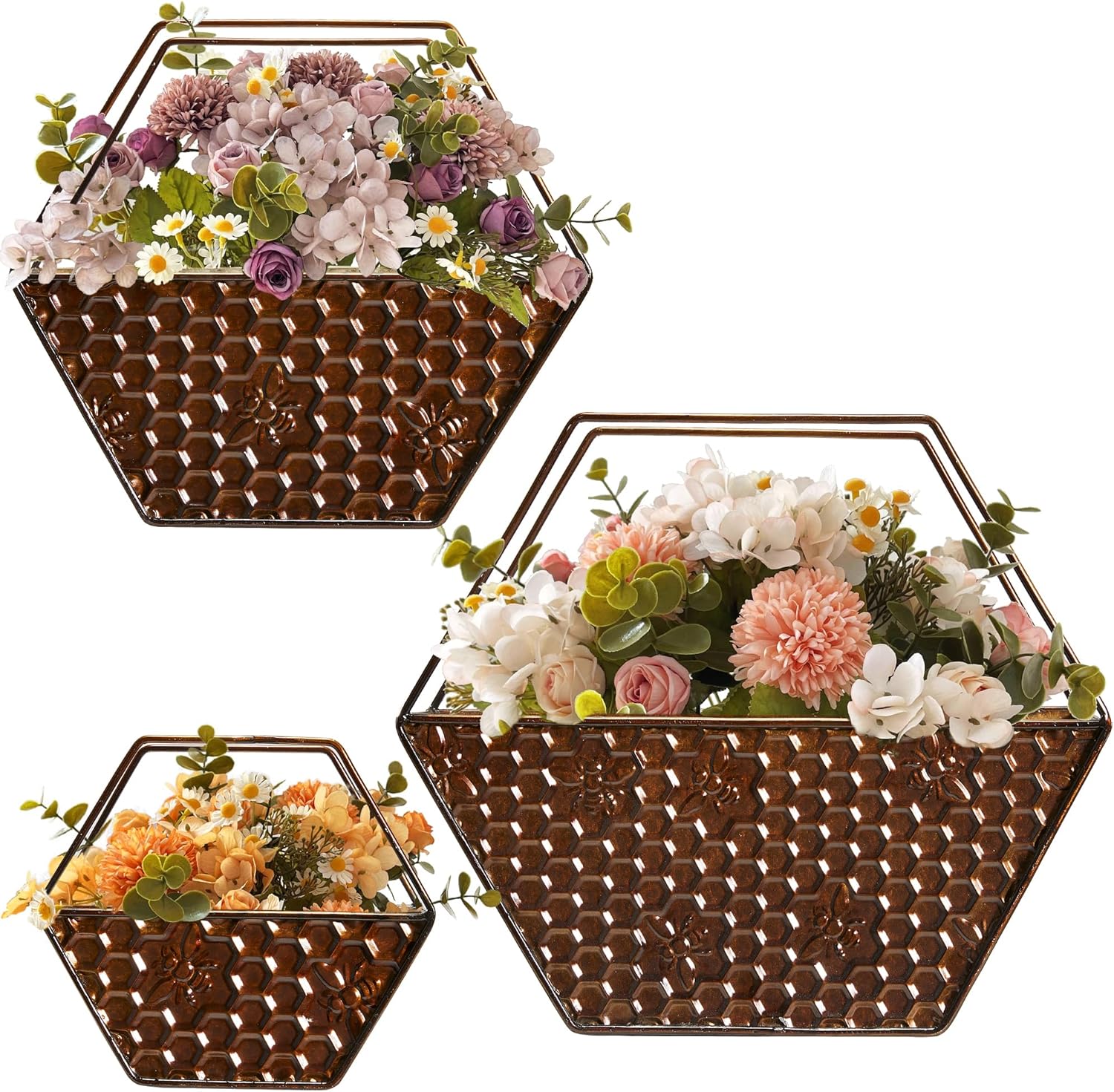 Set of 3 Wall Planters - Bronze Geometric Style-image-865e0e87-11c7-4ed5-af34-47ec4db6e936-85253