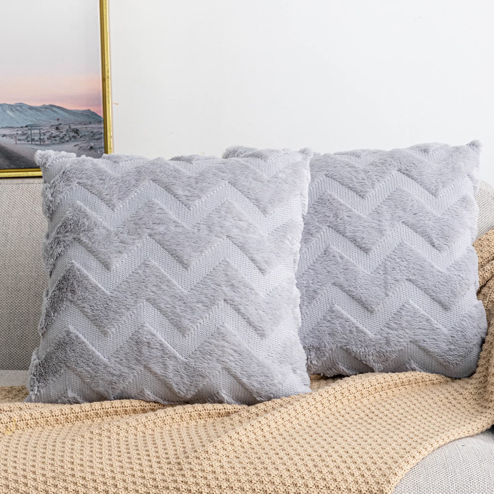 Elegant Light Grey Fluffy Velvet Cushion Covers 18"x18" - Set of 2 for Sofa & Bedroom-image-fdd5123b-ac08-4e63-b8d1-7df5f23c8ffc-57061
