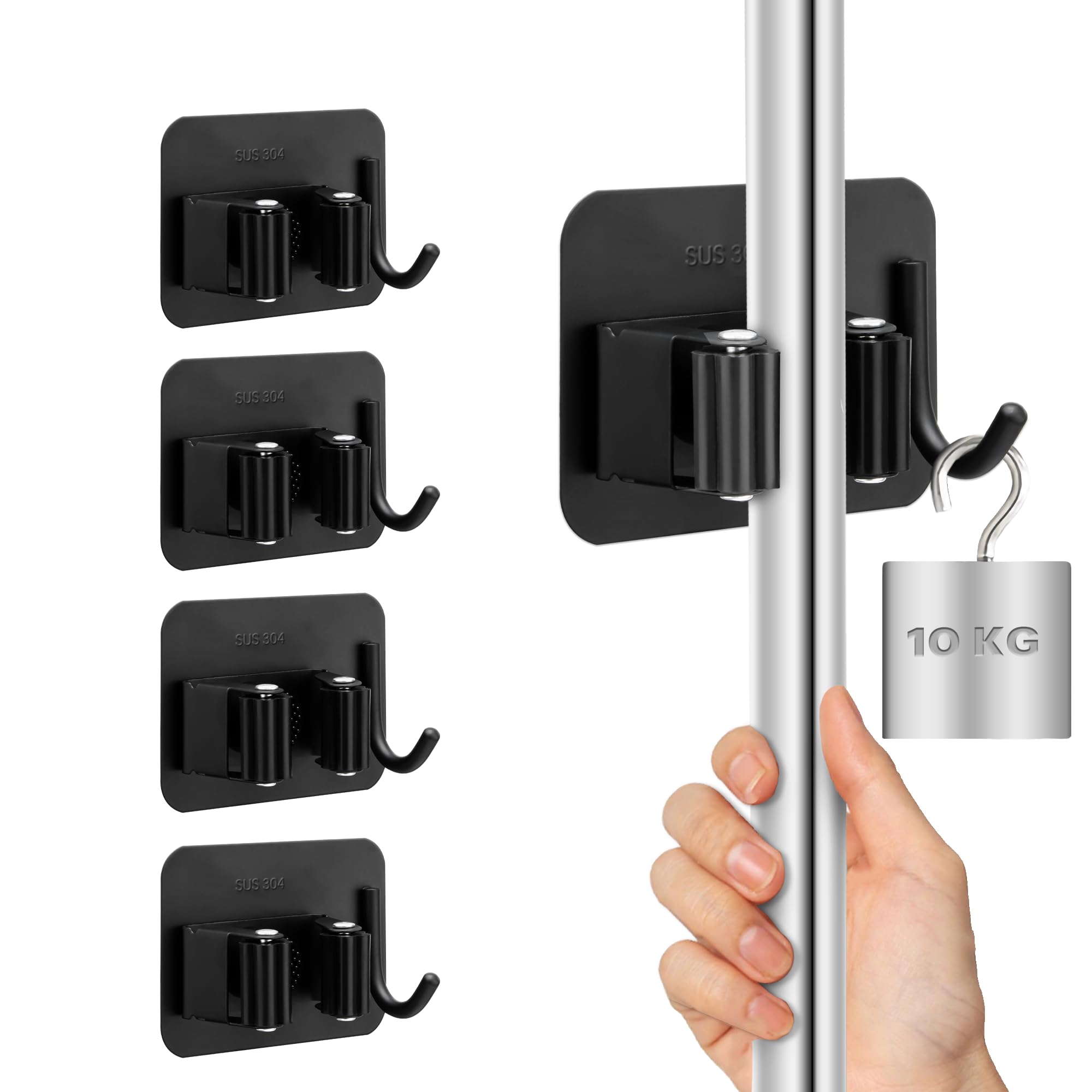 M JINGMEI Dark Grey Stainless Steel Self-Adhesive Mop & Broom Holder with Hooks - 6Pcs-image-2d8b5cf7-90ed-45a8-ba41-20643058f1b8-62181