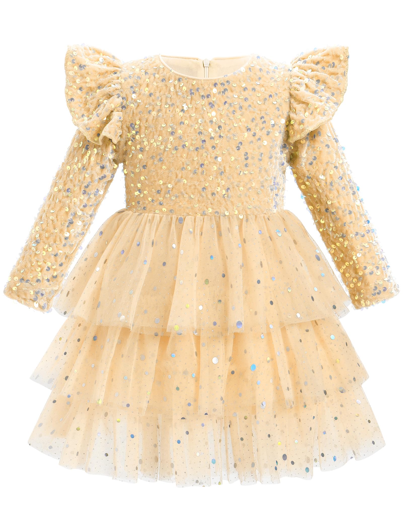 Velvet Princess Dress Sequins Ruffle - Champagne 18-24M-image-83243f91-ef75-4fbc-8f24-7080ce47a182-114056