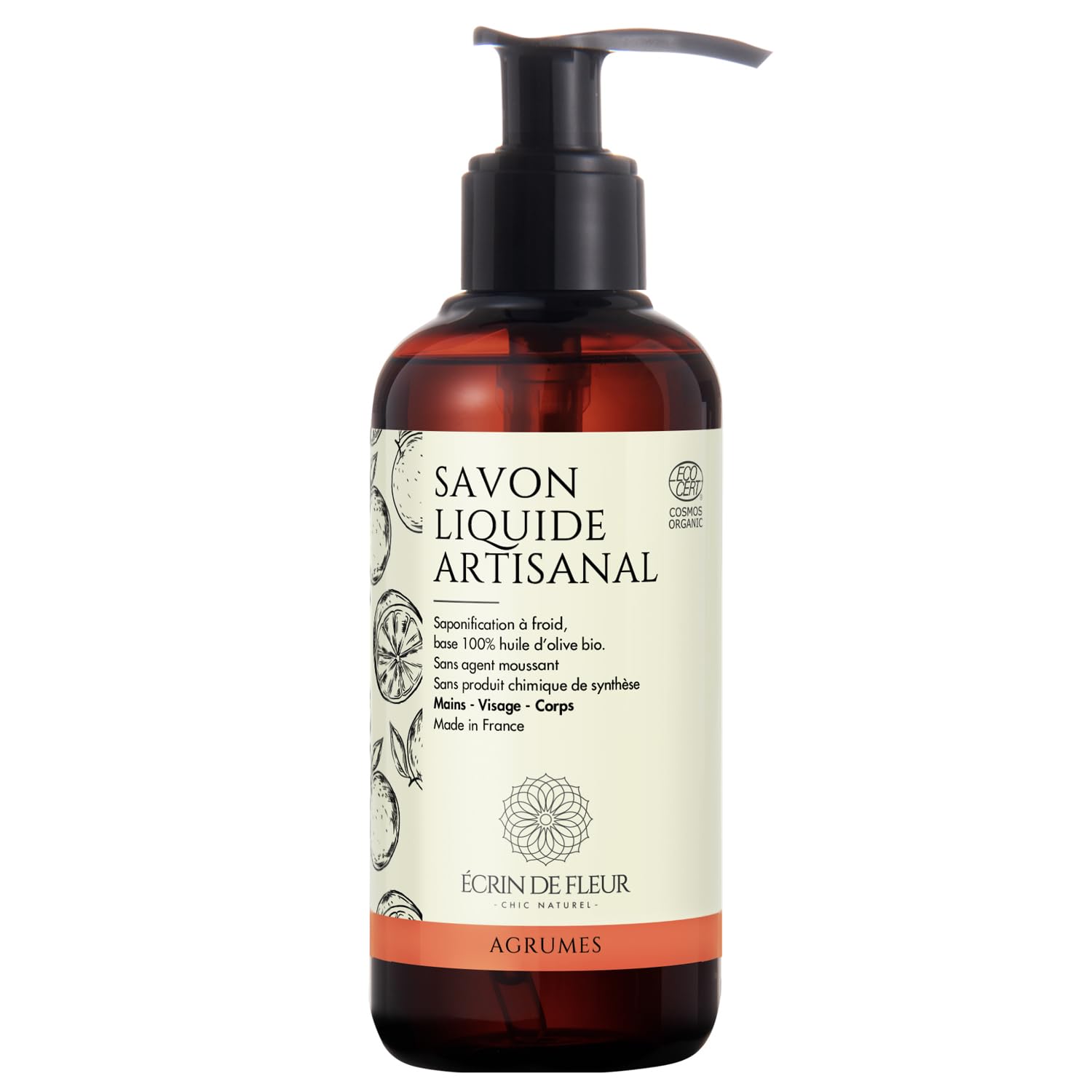 Écrin De Fleur Organic Citrus Liquid Soap 250ml - Refreshing Green Mandarin & Sweet Orange Scent, Made in France-image-f00d935d-ca23-4536-8ea7-c7be64670634-61102