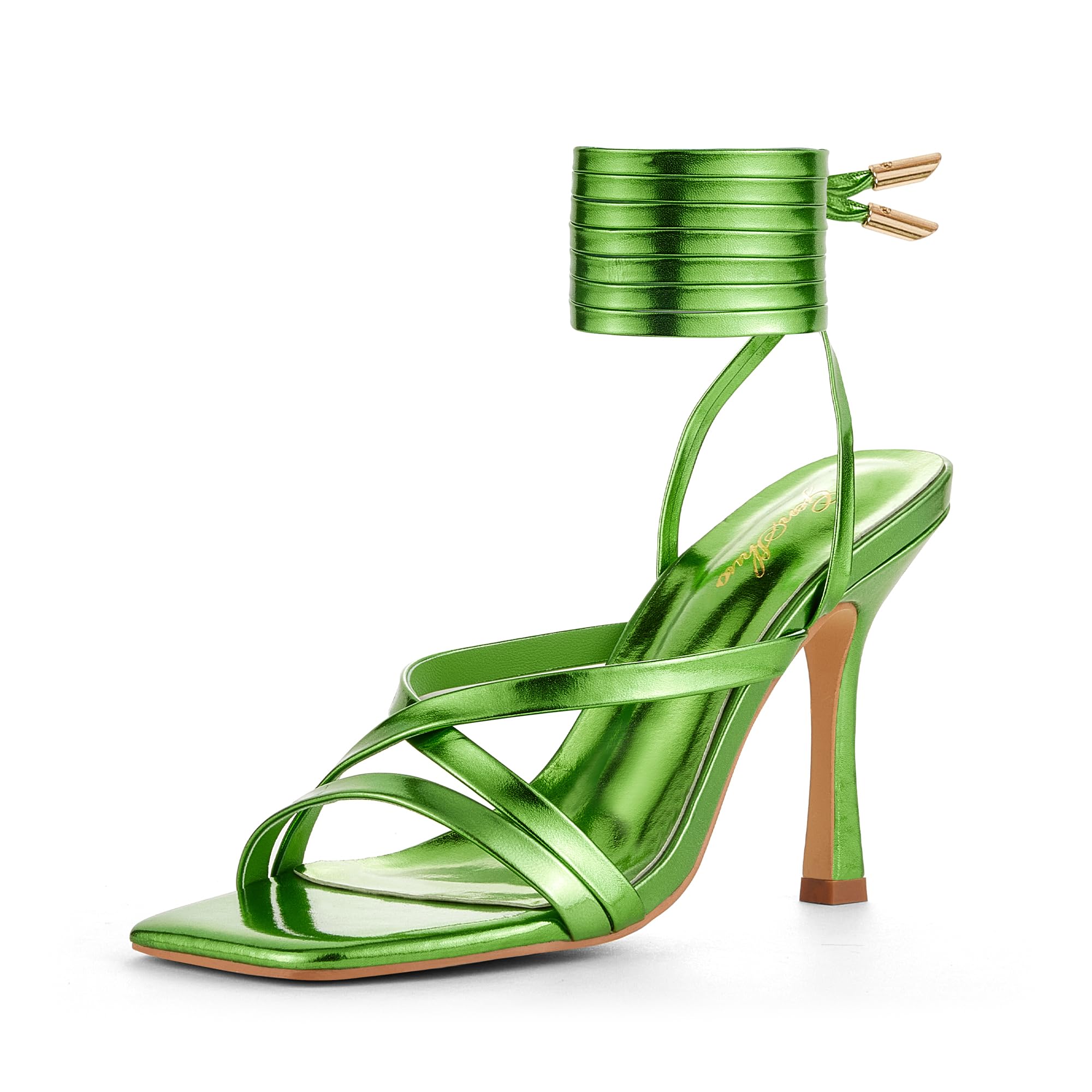 Women's Strappy High Heel Sandals - Metallic Green 6.5 UK-image-b1bc2002-293f-45c9-ae14-a5696e0309f5-85887