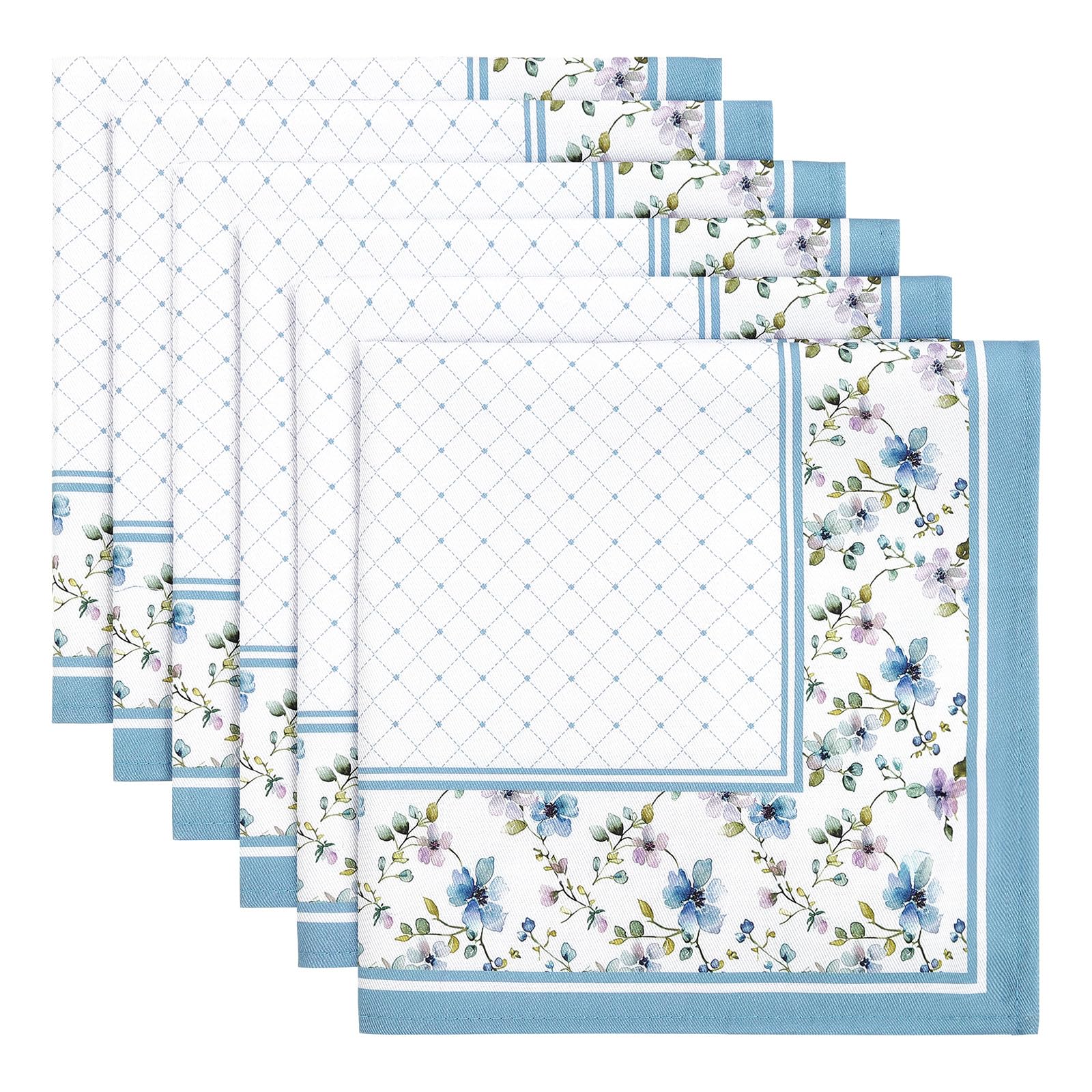 Floral Checkered Cotton Napkins Set of 6, 18" x 18", Washable, Ideal for Dinner Parties & Weddings-image-d94f5eea-8ea0-4911-976b-fbfdab30a174-67089