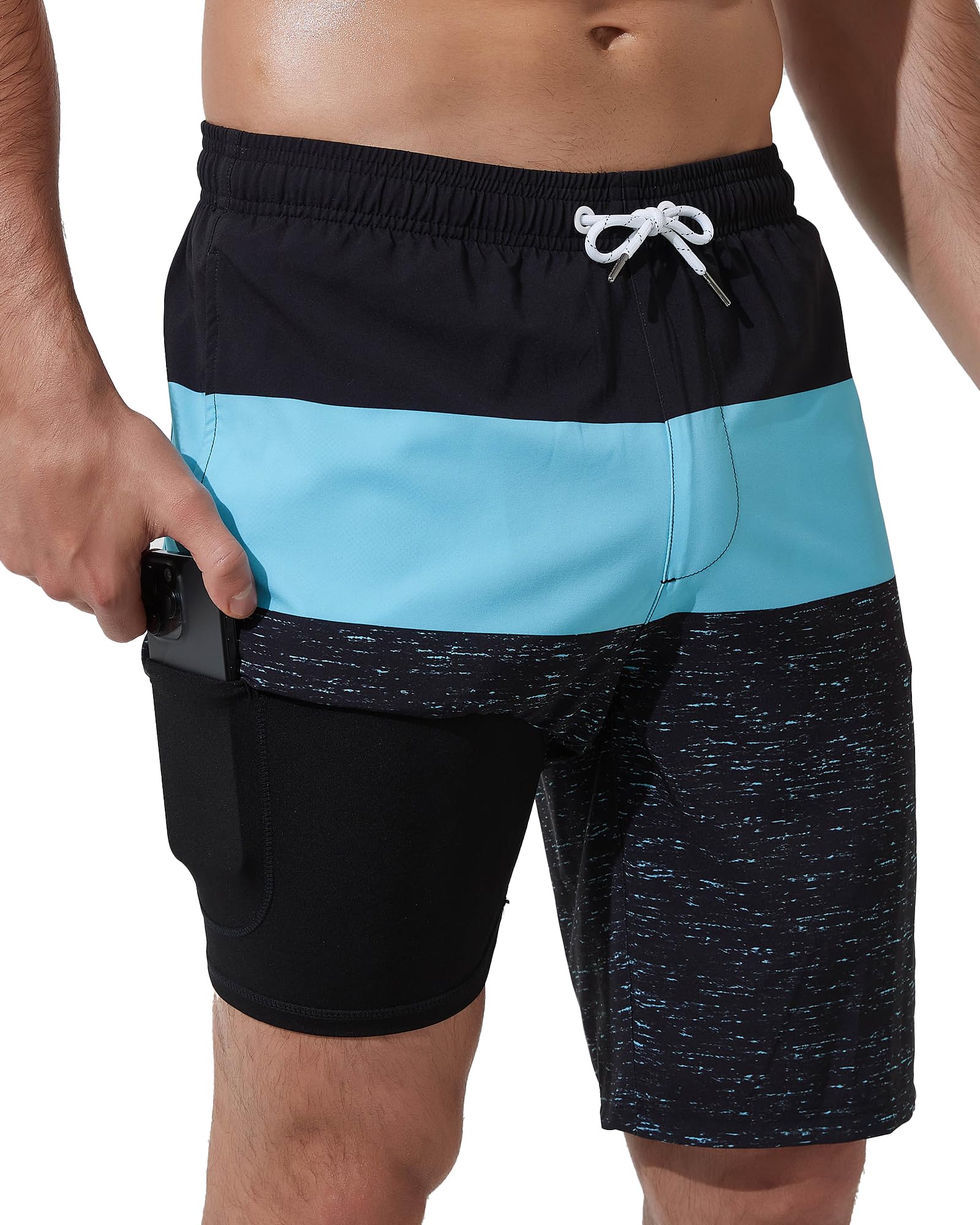 Men's 2-in-1 Swim Shorts Quick Dry - Black and Blue Gradient M-image-c14b9310-e99e-483f-b05a-ad8d0eae06ad-96518