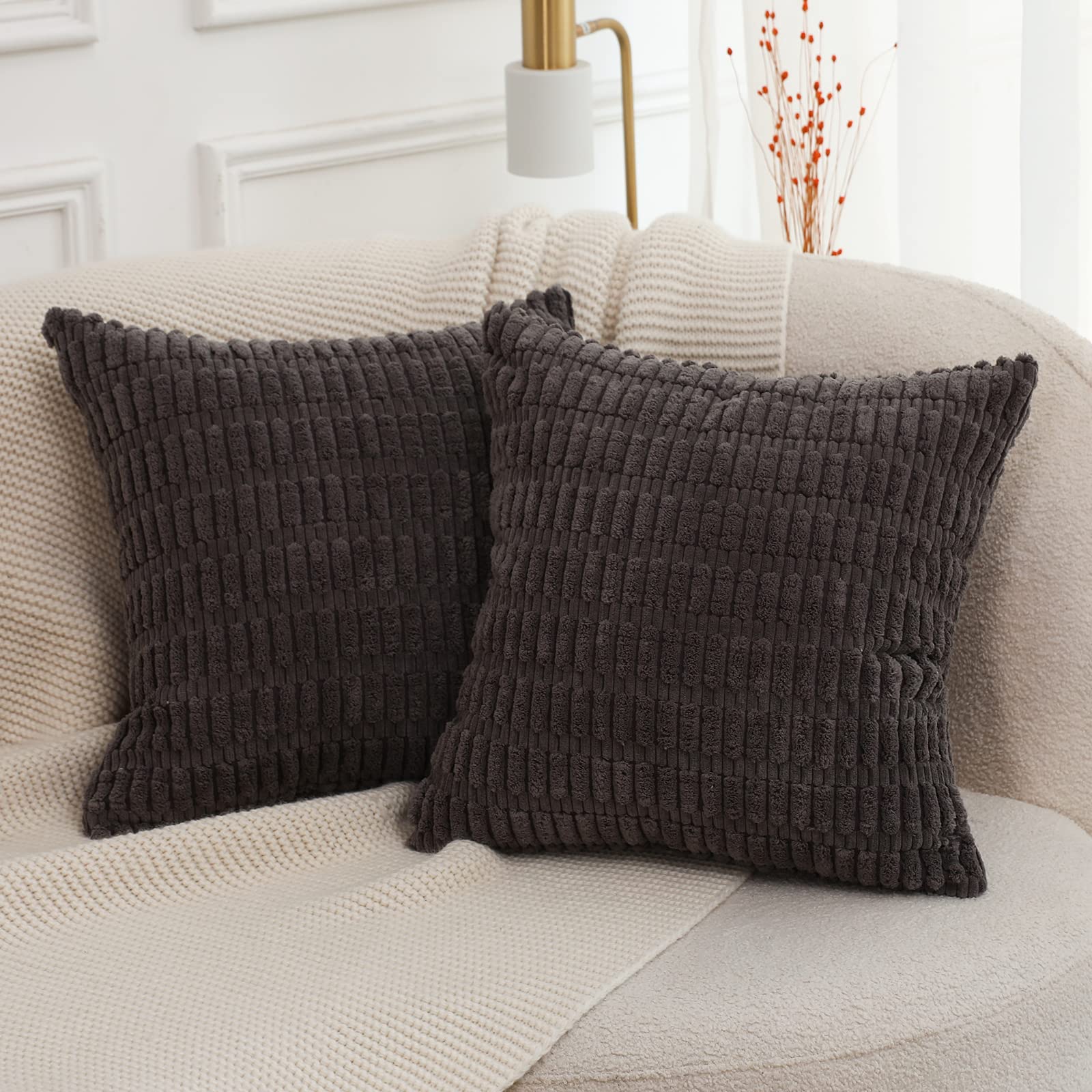 Corduroy Cushion Covers Set - Grey Striped 60x60cm-image-c93b8345-a874-4b75-bc71-04fc36819002-86741