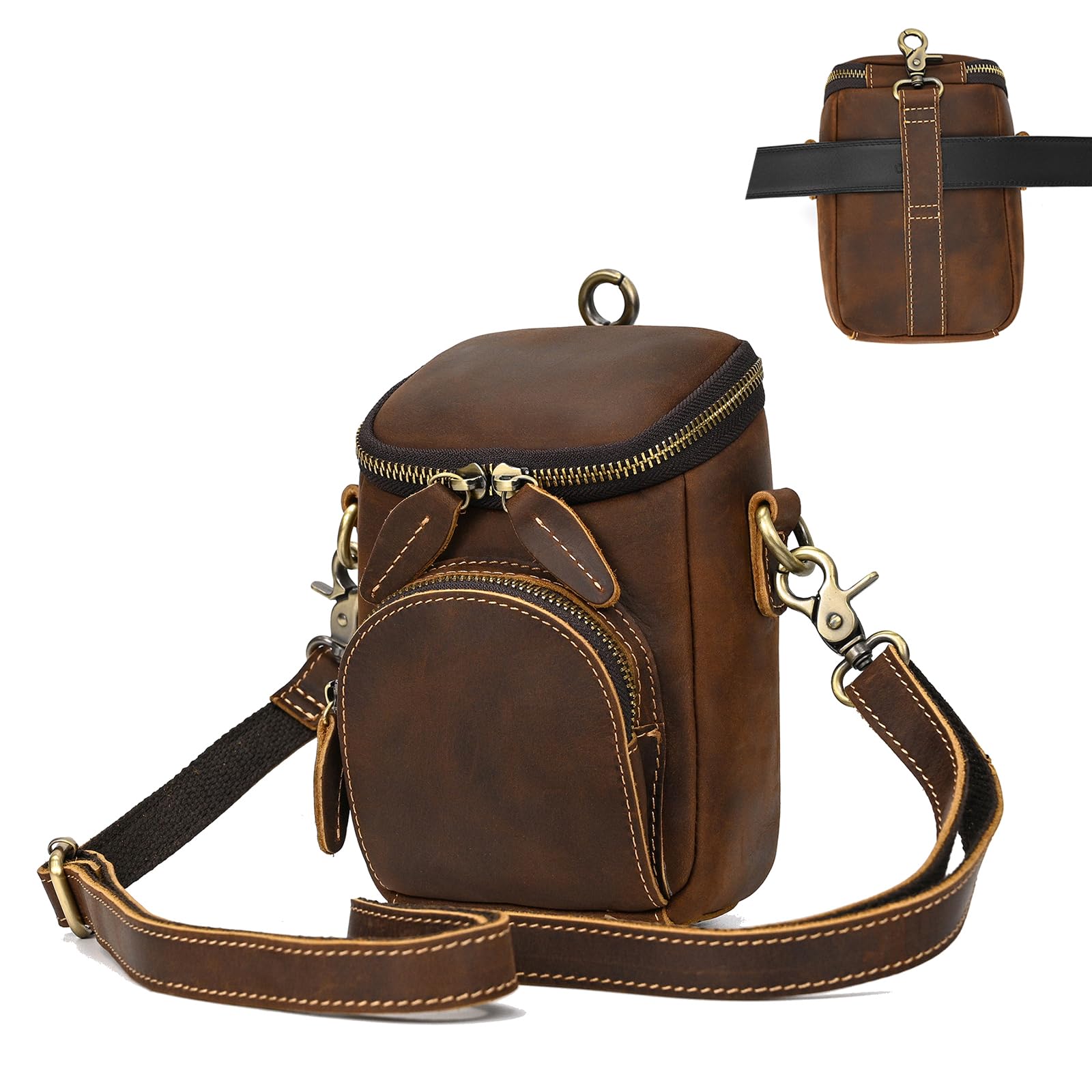 Leather Waist Bag Vintage Satchel - Brown 5.1x3.5x7.5in-image-424c5fe5-5478-454b-b10a-8e1dca997ce7-112913