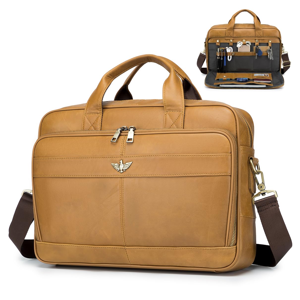 Men's Leather Laptop Briefcase 15.6 Inch - Brown 42x30x10cm-image-2bf7f950-357a-4442-b770-7bcda96bea4e-101440