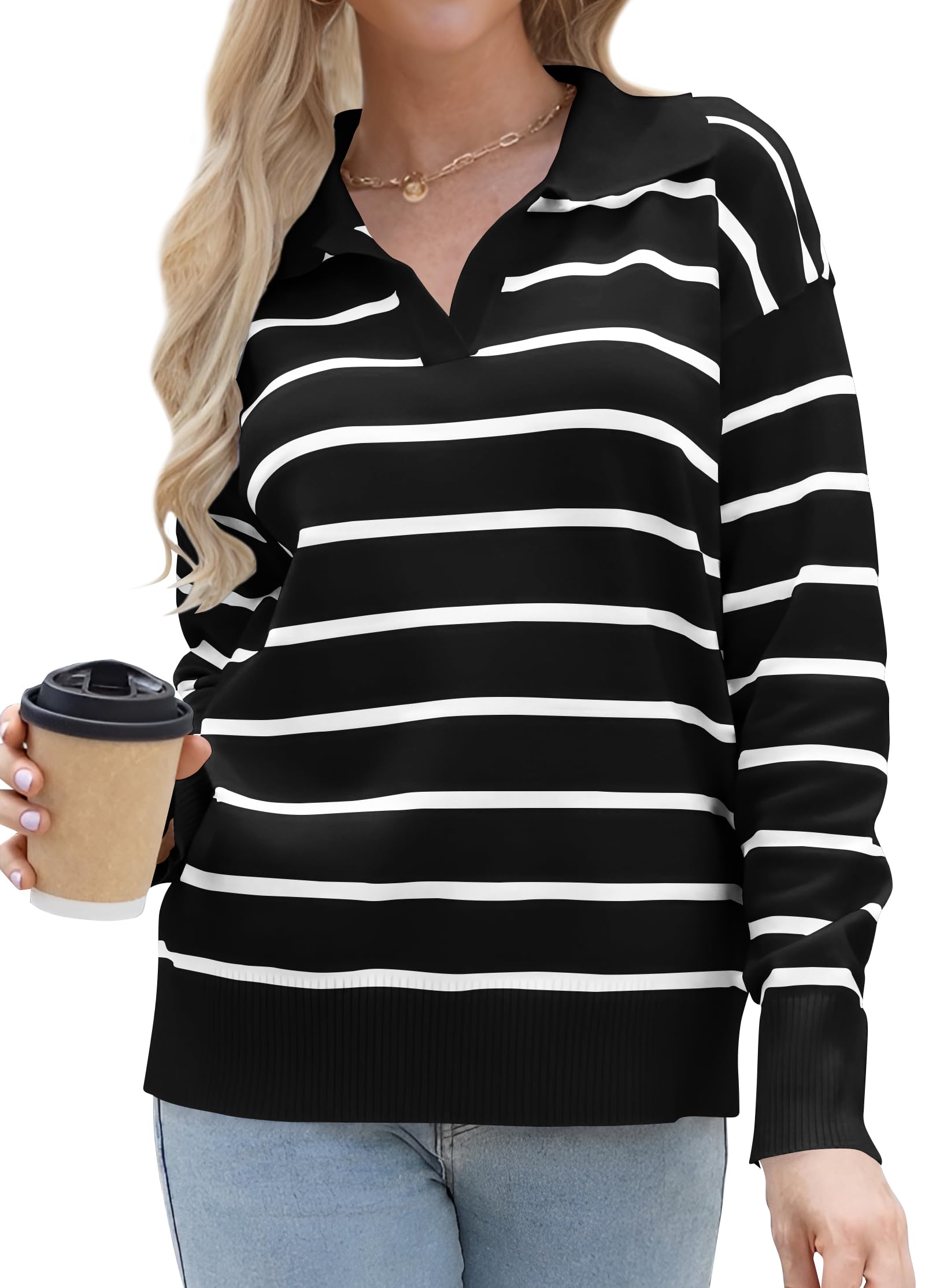 Women's Striped Polo V-Neck Knitted Sweater - Rosered1 M-image-12aa7dc5-8461-48eb-a13e-82493e682e69-96311