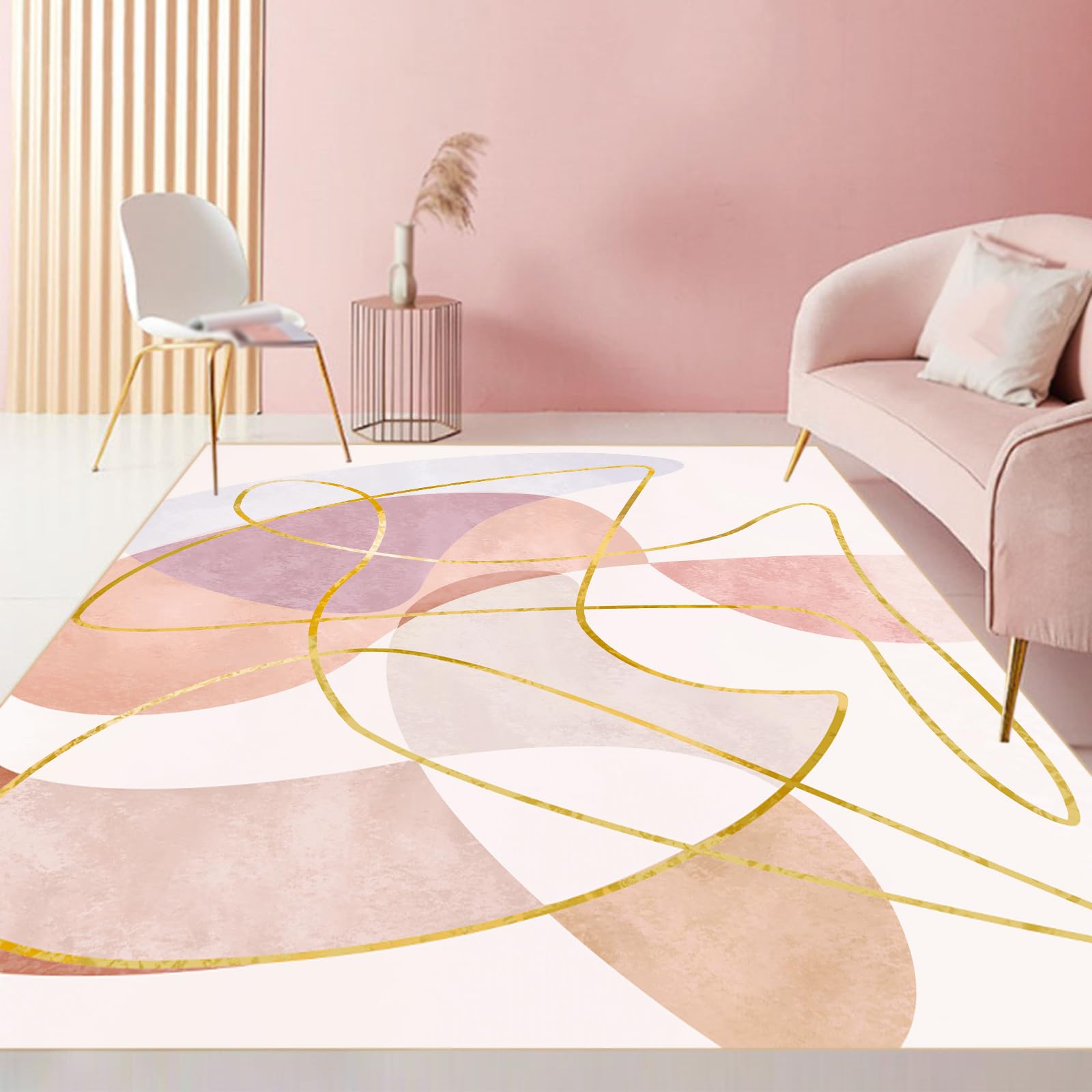 Washable Geometric Rug - 140x200cm Pink/Yellow/Orange/Cream-image-70dbc097-8317-4a31-a0c8-ad95a244f49a-92743