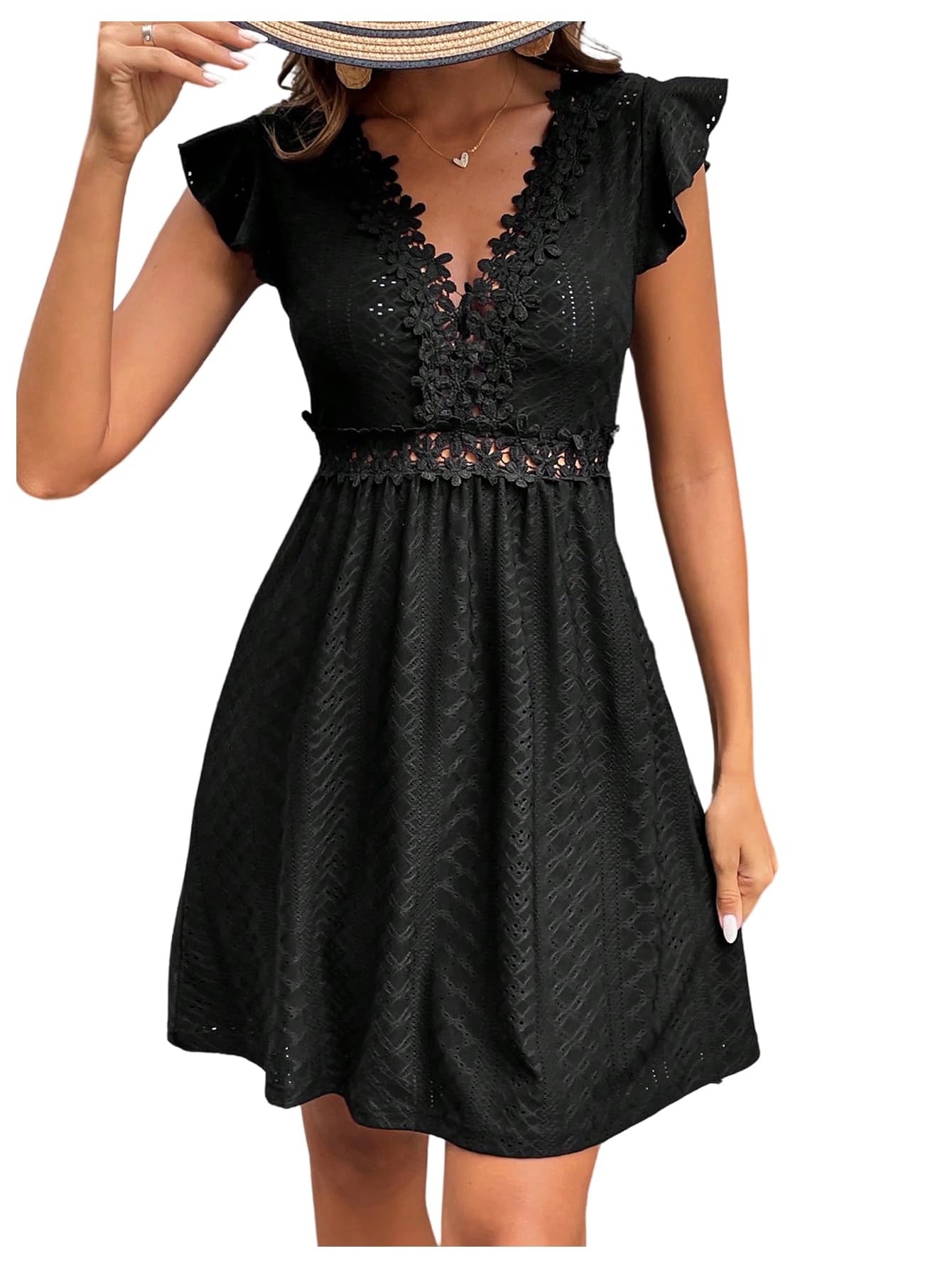 Women's V Neck Lace Dress - Black XS-image-fdaefc41-1faa-40bd-8bb3-6b616ab5d84c-112159