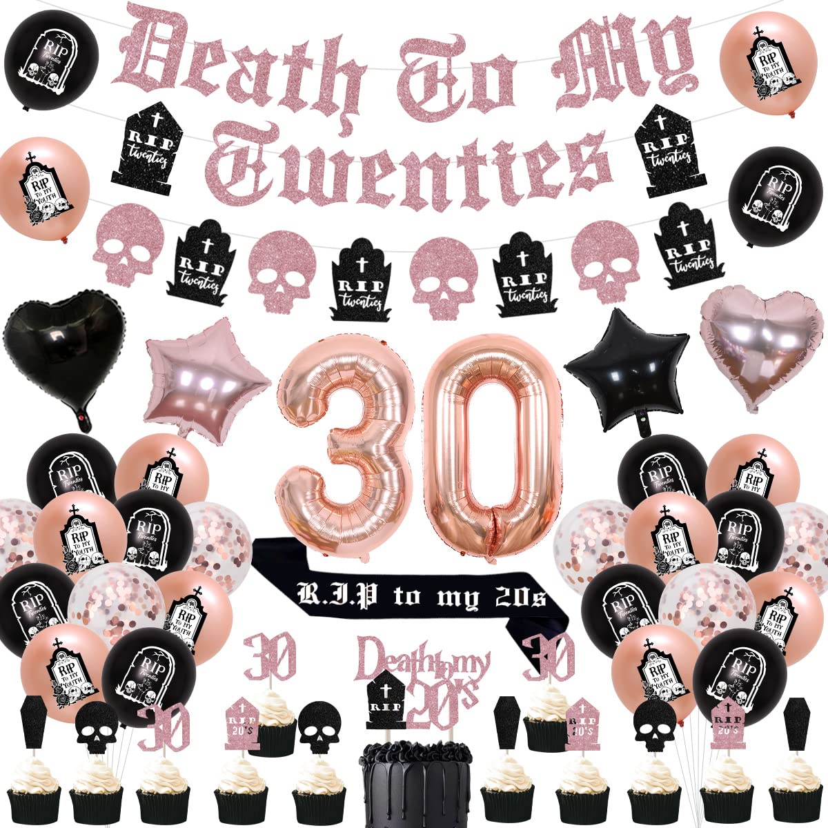 30th Birthday Decorations Black & Rose Gold - Rip to My 20s Party Set with Banner & Balloons-image-ea53b9ed-8f26-464e-b19b-00d811da7fc2-67221