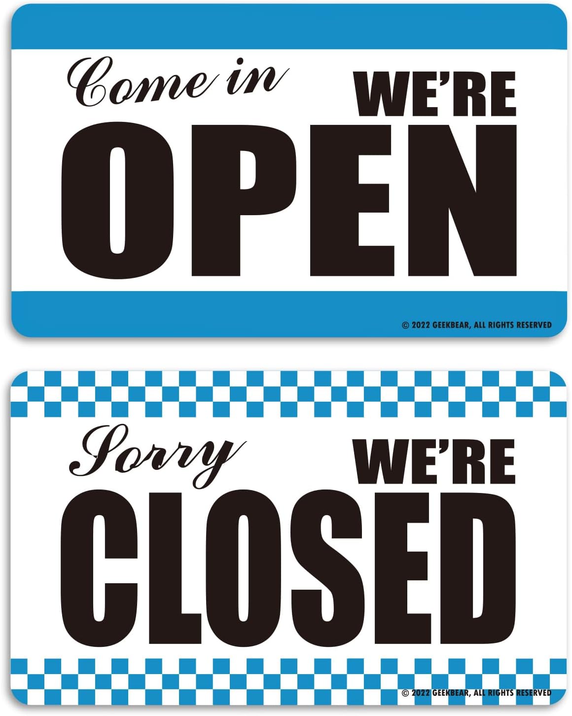 Open Closed Sign Double Sided - Blue Checkerboard 25x15cm-image-a1672296-b1bb-48a8-9fba-23f39993398b-125394