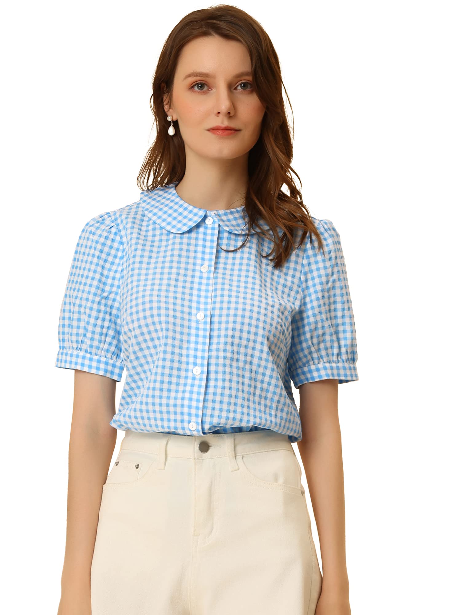 Women's Gingham Blouse - Light Blue Size 20-image-74ad6ab7-f3eb-44a6-8723-58706b7ca19c-93468