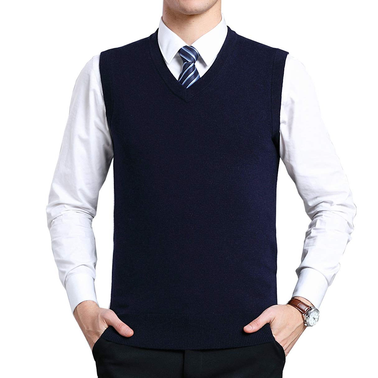 Men's V-Neck Knitted Jumper - Navy Blue S-image-80f41f6c-594d-4d40-8932-11ec16b3ce87-112003