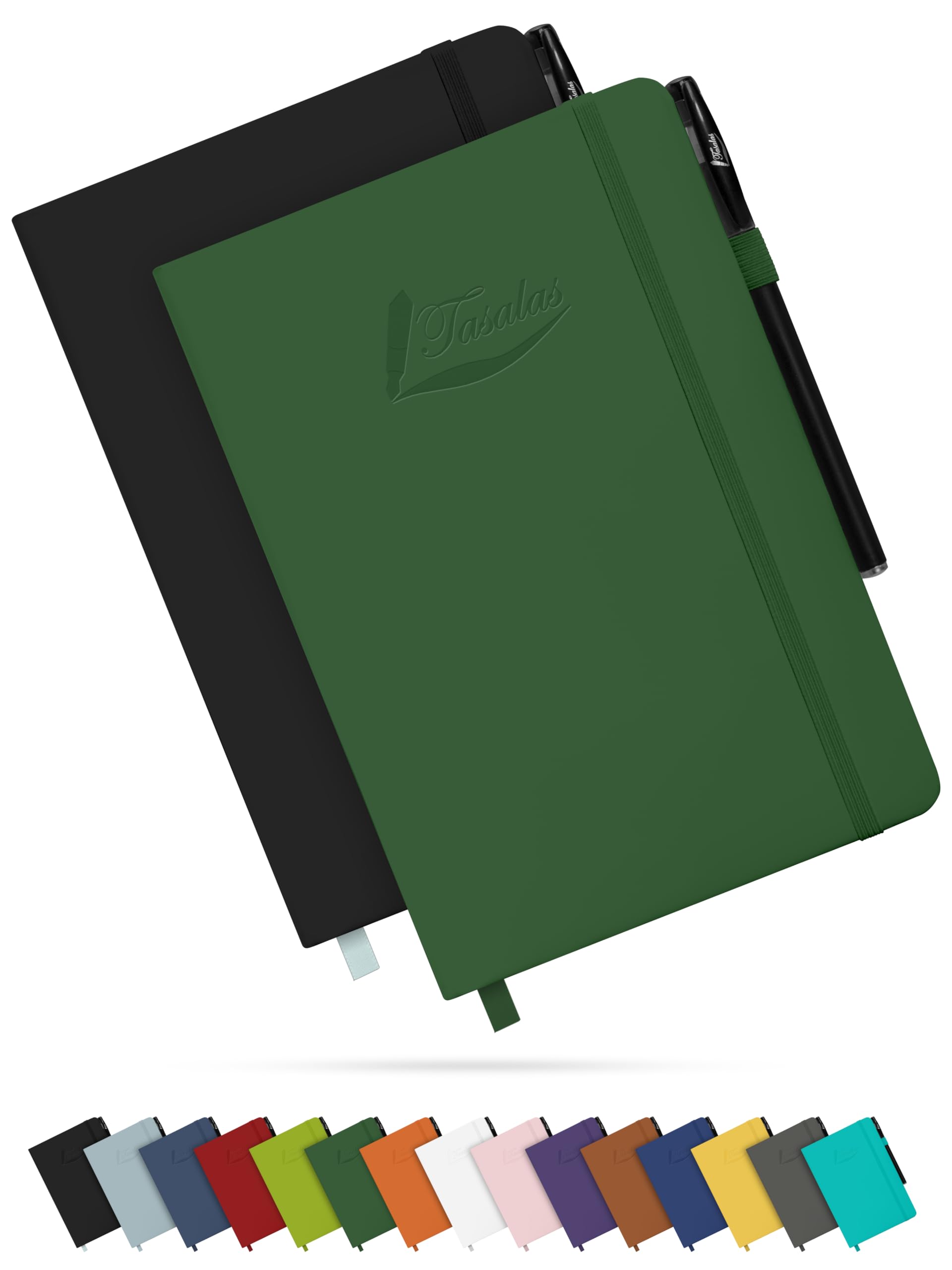 Tasalas A5 Notebooks 2 Pack with Pen - Black & Green, 200 Lined Pages, Soft Cover, Journal Notepads-image-8894f596-306c-4961-84fa-96090b1bbbd0-43822